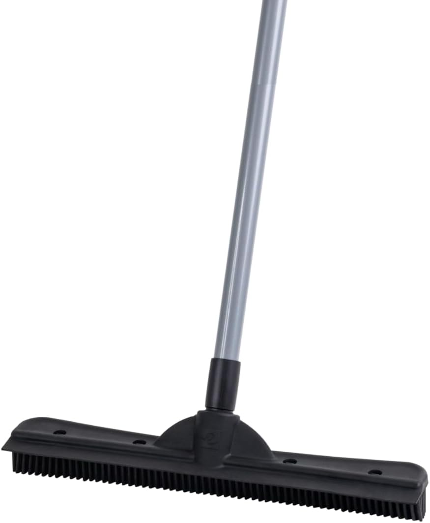 FURemover Original Indoor Pet Hair Rubber Broom with Carpet Rake and Squeegee, Black and Yellow
