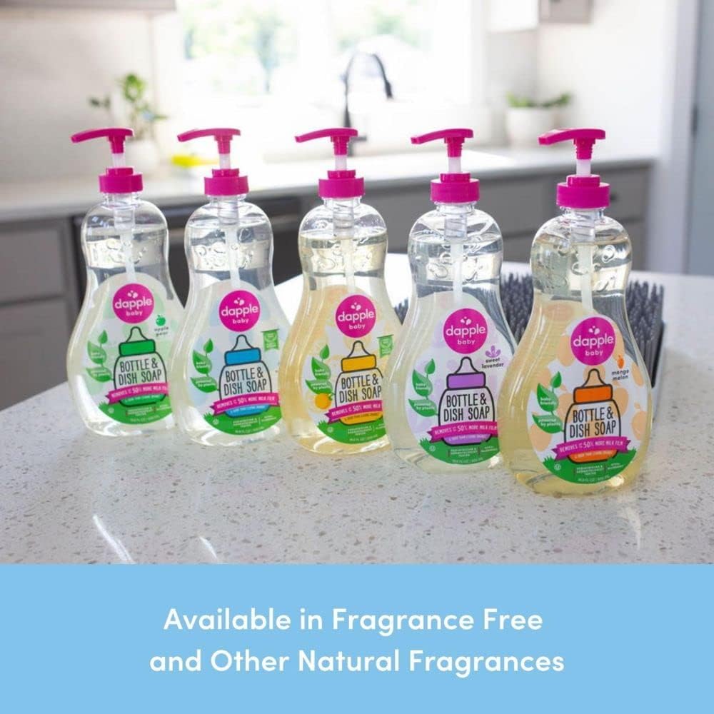 Dapple Baby, Bottle and Dish Soap Dish Liquid Plant Based Hypoallergenic 1 Pump Included, Packaging May Vary, Fragrance Free, 16.9 Fl Oz (Pack of 3)