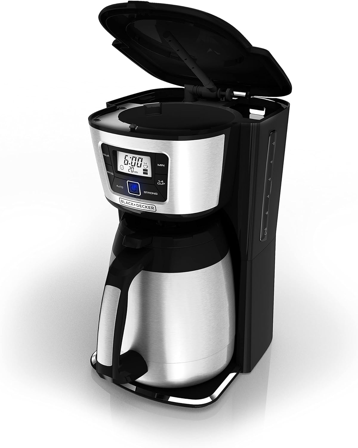 BLACK+DECKER 12 Cup Thermal Programmable Coffee Maker with Brew Strength and VORTEX Technology, Black/Steel