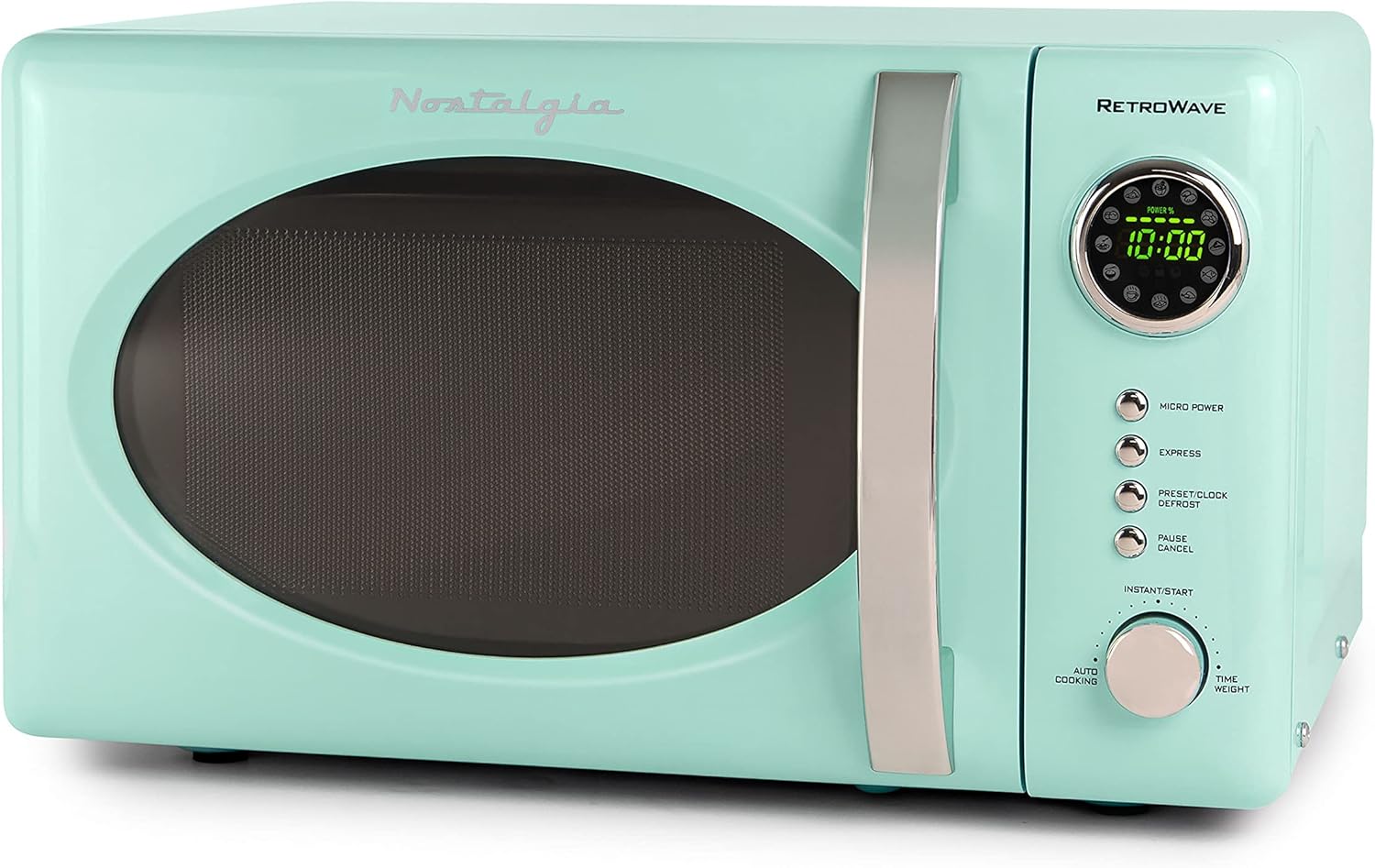 Nostalgia Retro Compact Countertop Microwave Oven - 0.7 Cu. Ft. - 700-Watts with LED Digital Display - Child Lock - Easy Clean Interior - Aqua