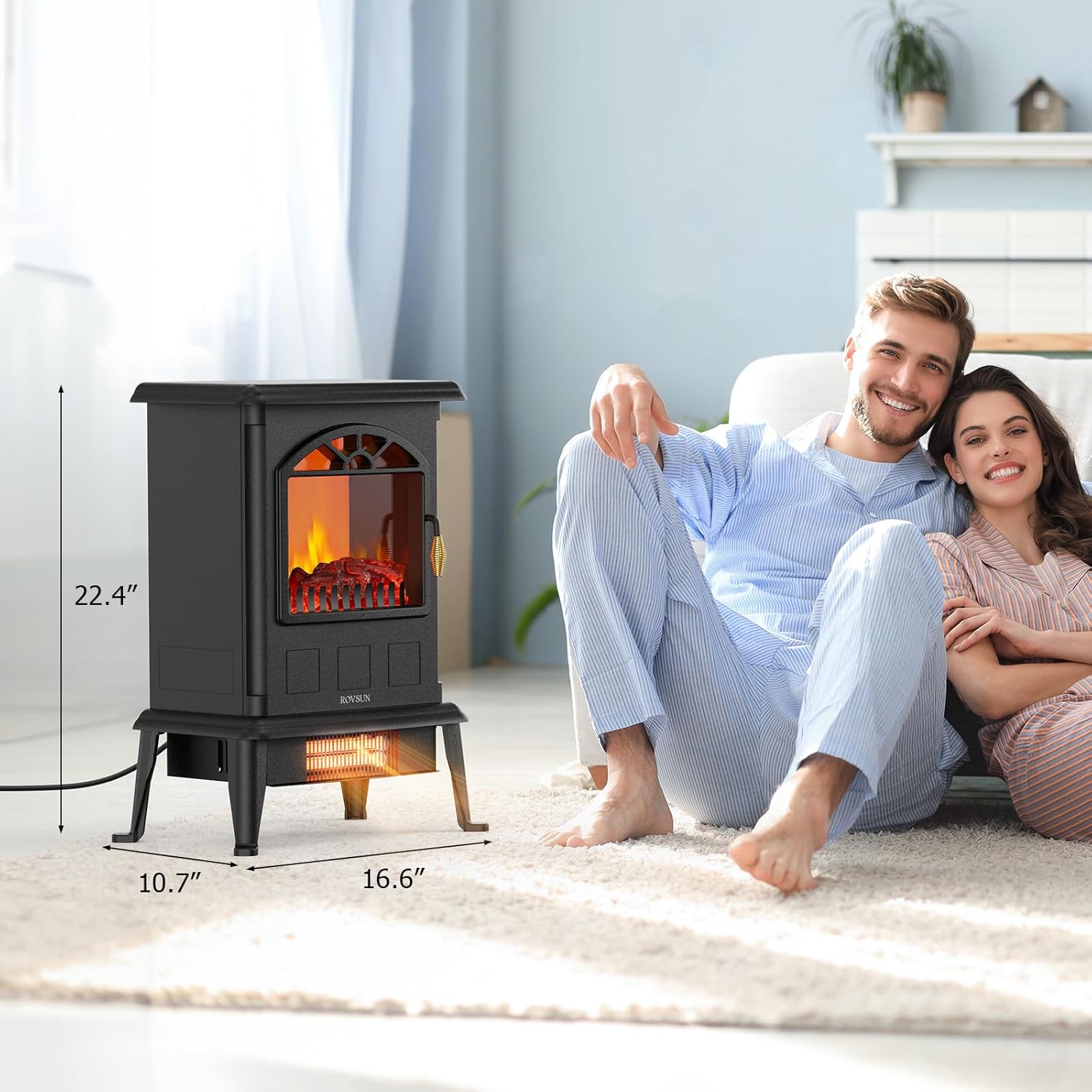 ROVSUN 1500W Electric Fireplace Stove, 22.4