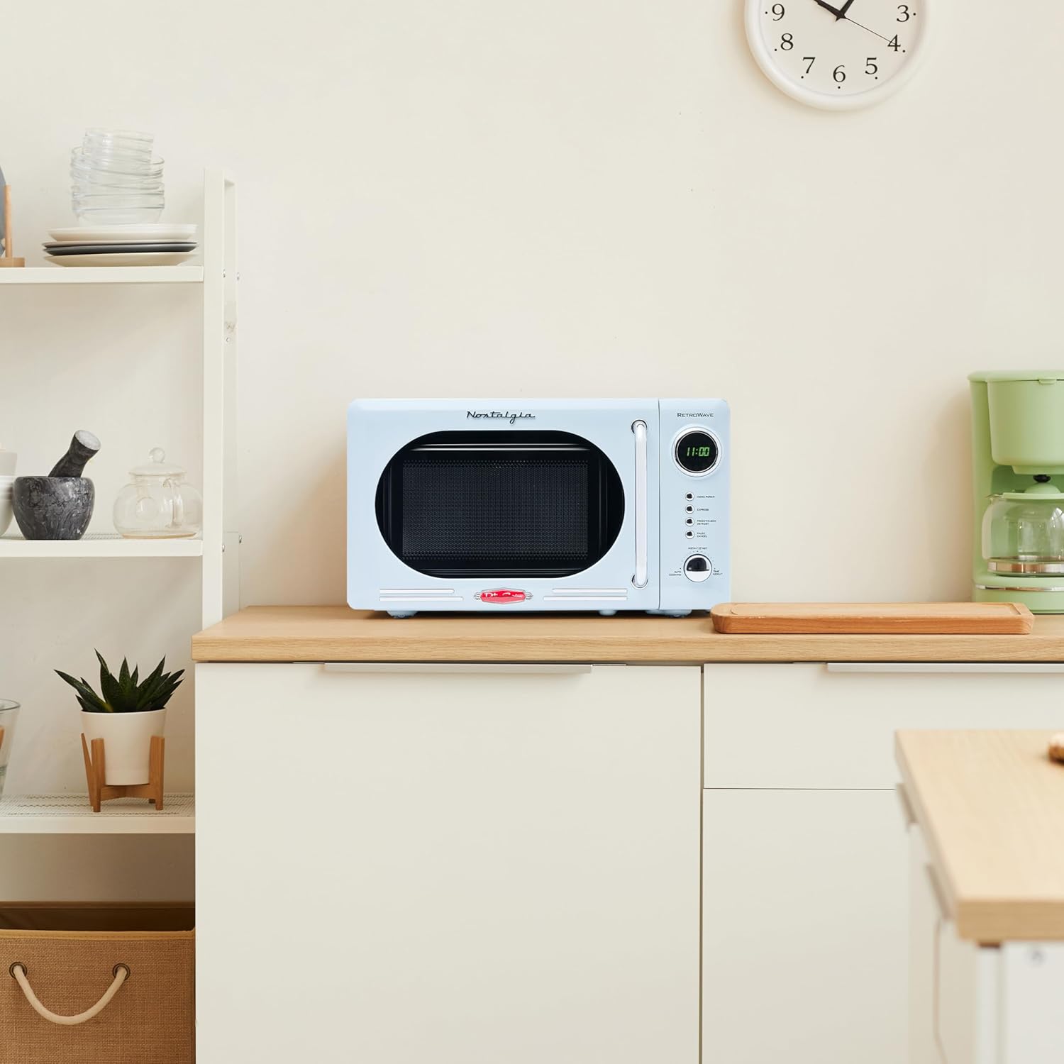 Nostalgia Retro Compact Countertop Microwave Oven - 0.7 Cu. Ft. - 700-Watts with LED Digital Display - Child Lock - Easy Clean Interior - Aqua
