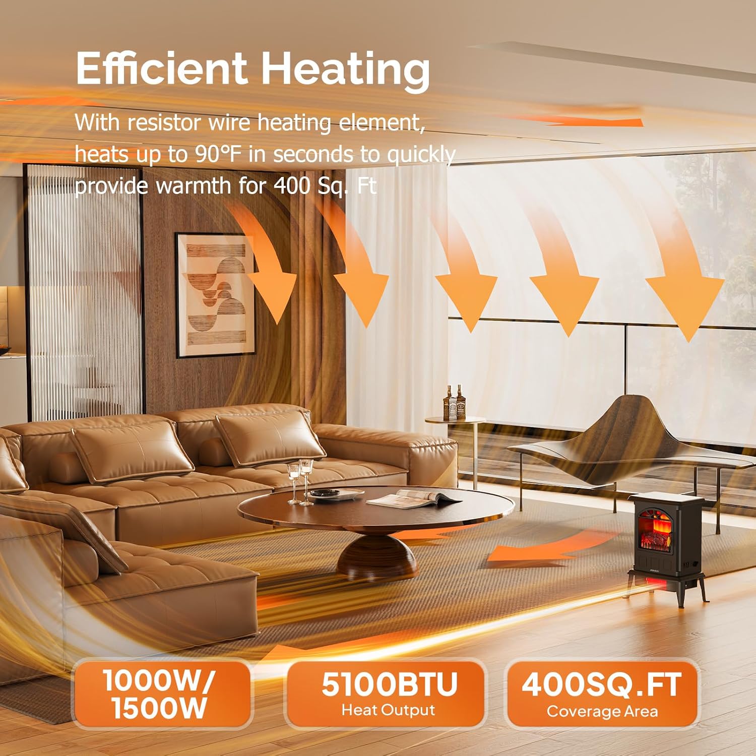 ROVSUN 1500W Electric Fireplace Stove, 22.4
