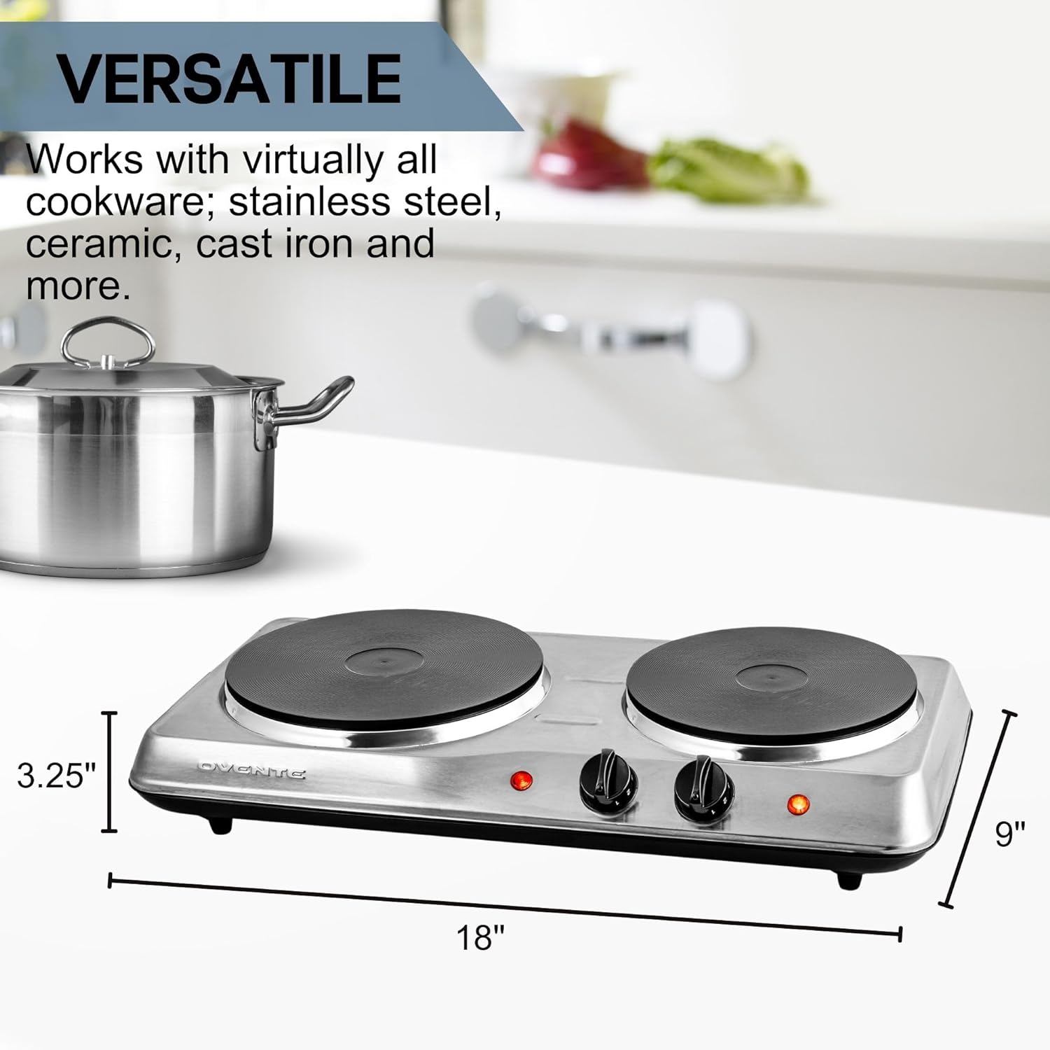 OVENTE Electric Countertop Double Burner, 1700W Cooktop with 7.25