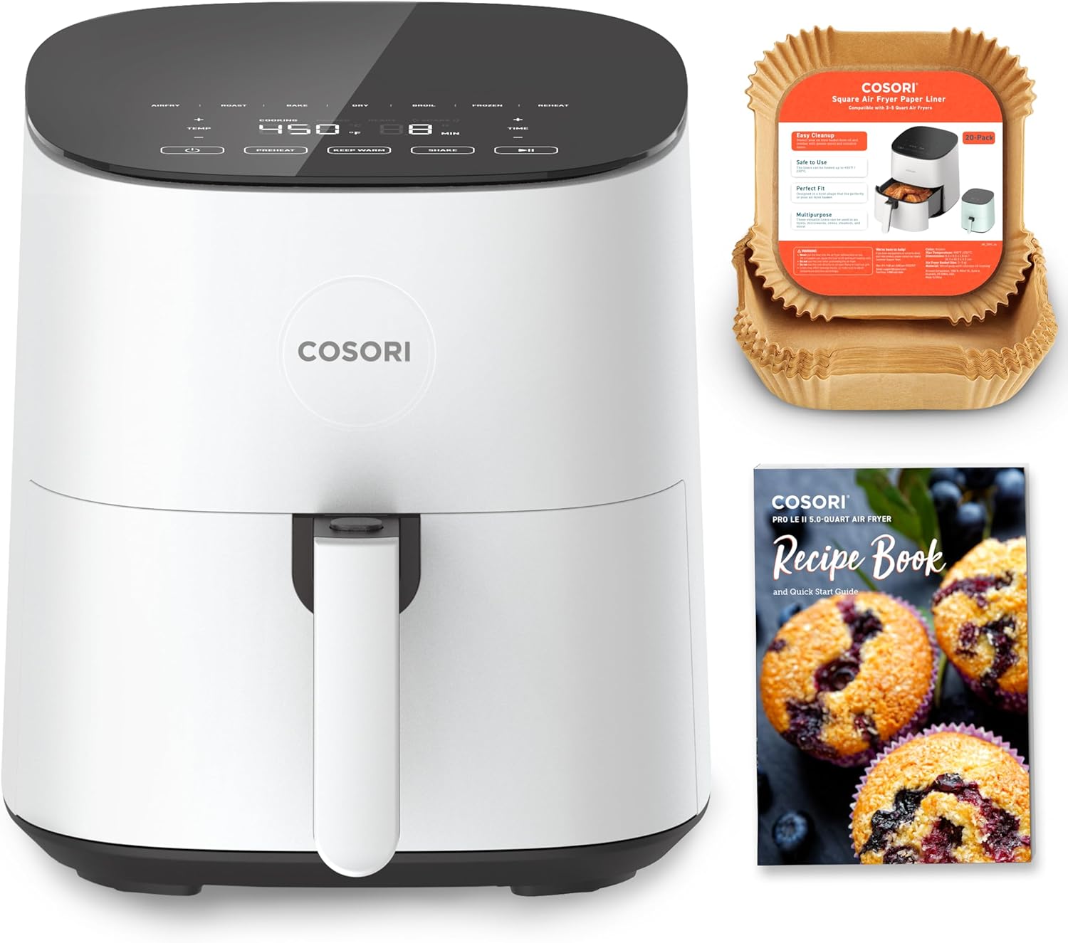 COSORI Air Fryer 9-in-1, Compact 5-Qt, Perect for Meat Enthusiasts with 450°F Max Heat Function , 130+ In-App Recipes, Little to No Oil, Easy Clean Glass Touch Panel & Nonstick Basket, Gray