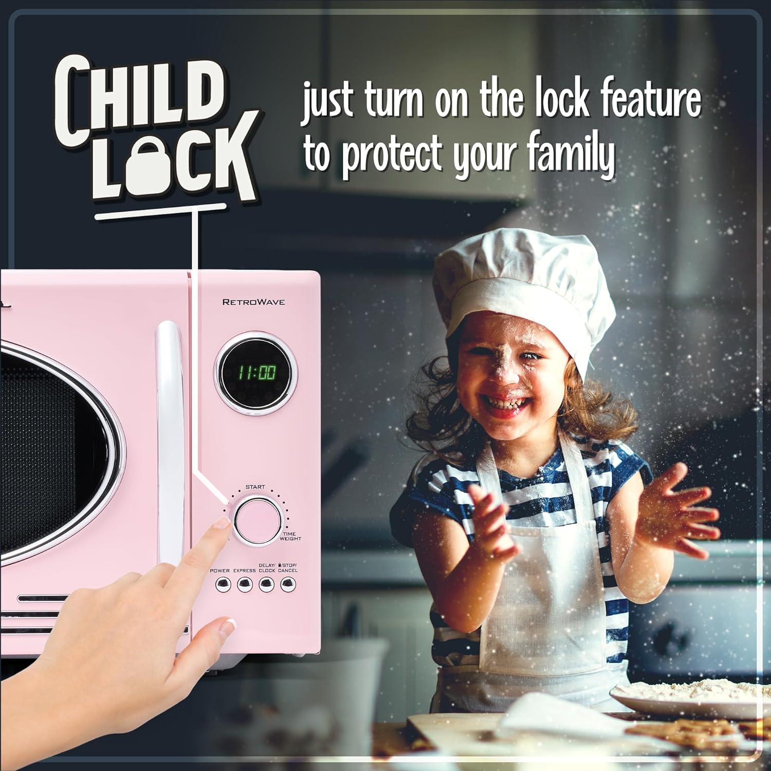 Nostalgia Retro Compact Countertop Microwave Oven - 0.7 Cu. Ft. - 700-Watts with LED Digital Display - Child Lock - Easy Clean Interior - Aqua