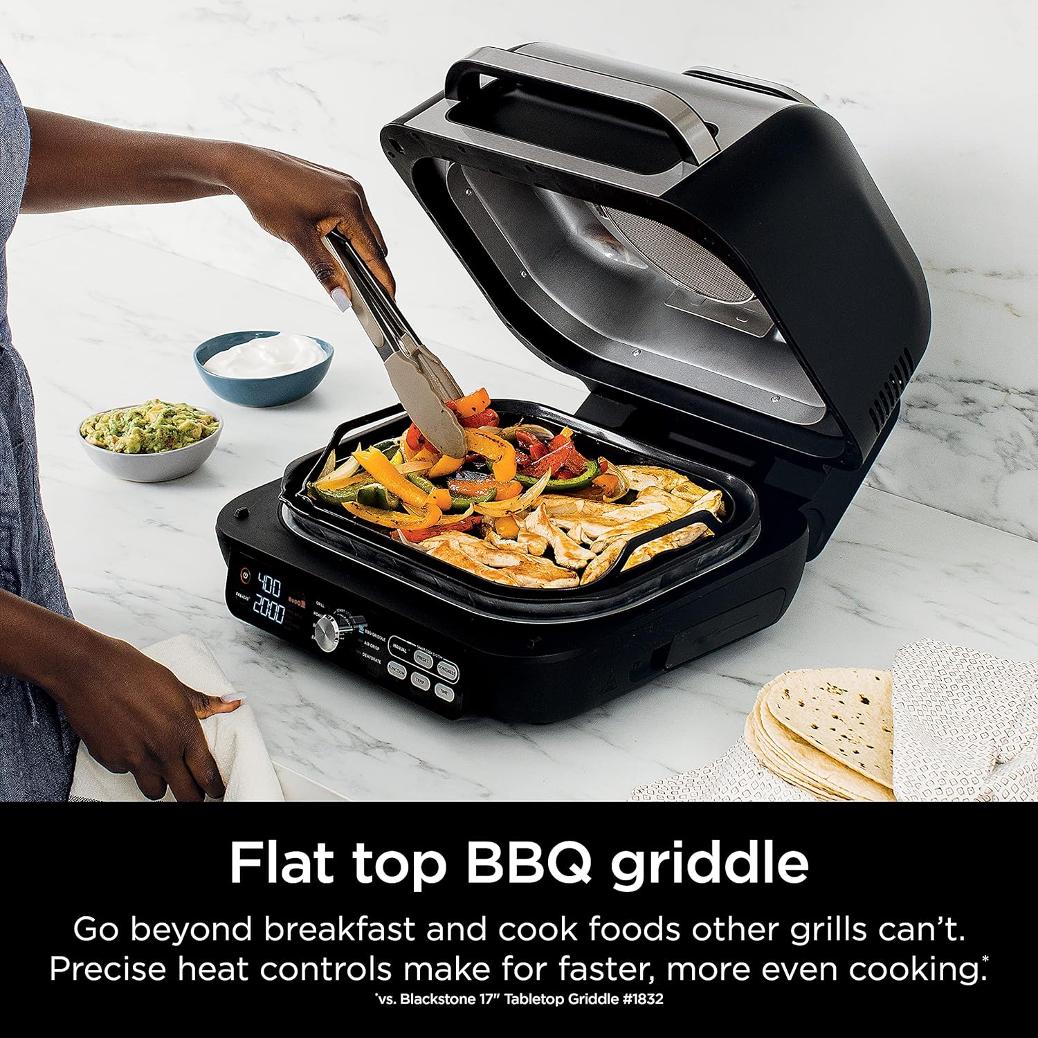 Ninja FG551 Foodi Smart XL 6-in-1 Indoor Grill with Air Fry, Roast, Bake, Broil & Dehydrate, Smart Thermometer, Black/Silver