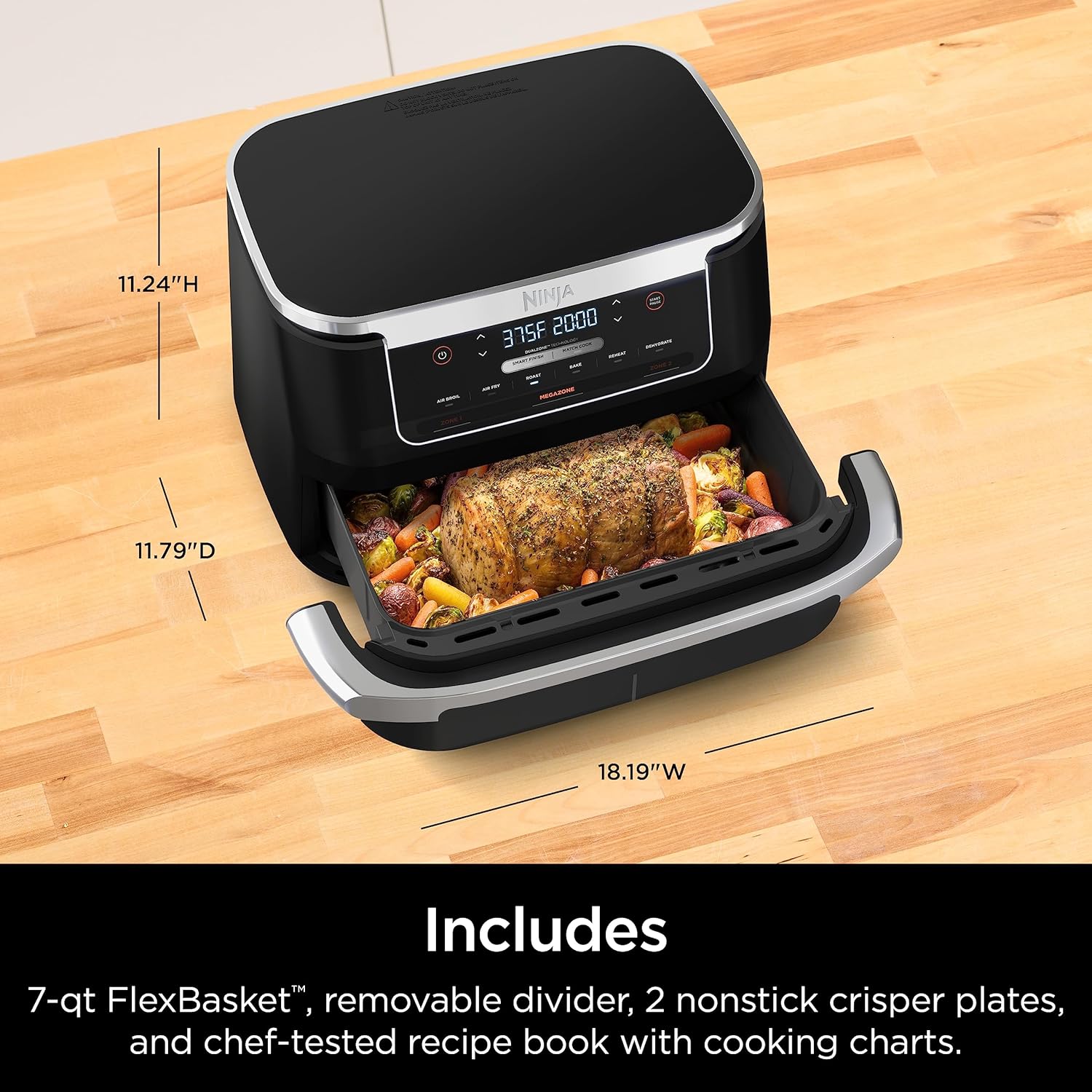 Ninja Air Fryer, Thermometer, Roast, Bake, Air Fry, Crisps, Broil, Reheats, Keep Warm, 10-in-1, Fries, Frozen Food, Veggies, and Meat, Quick Meals, Healthy Meals, Less Oil