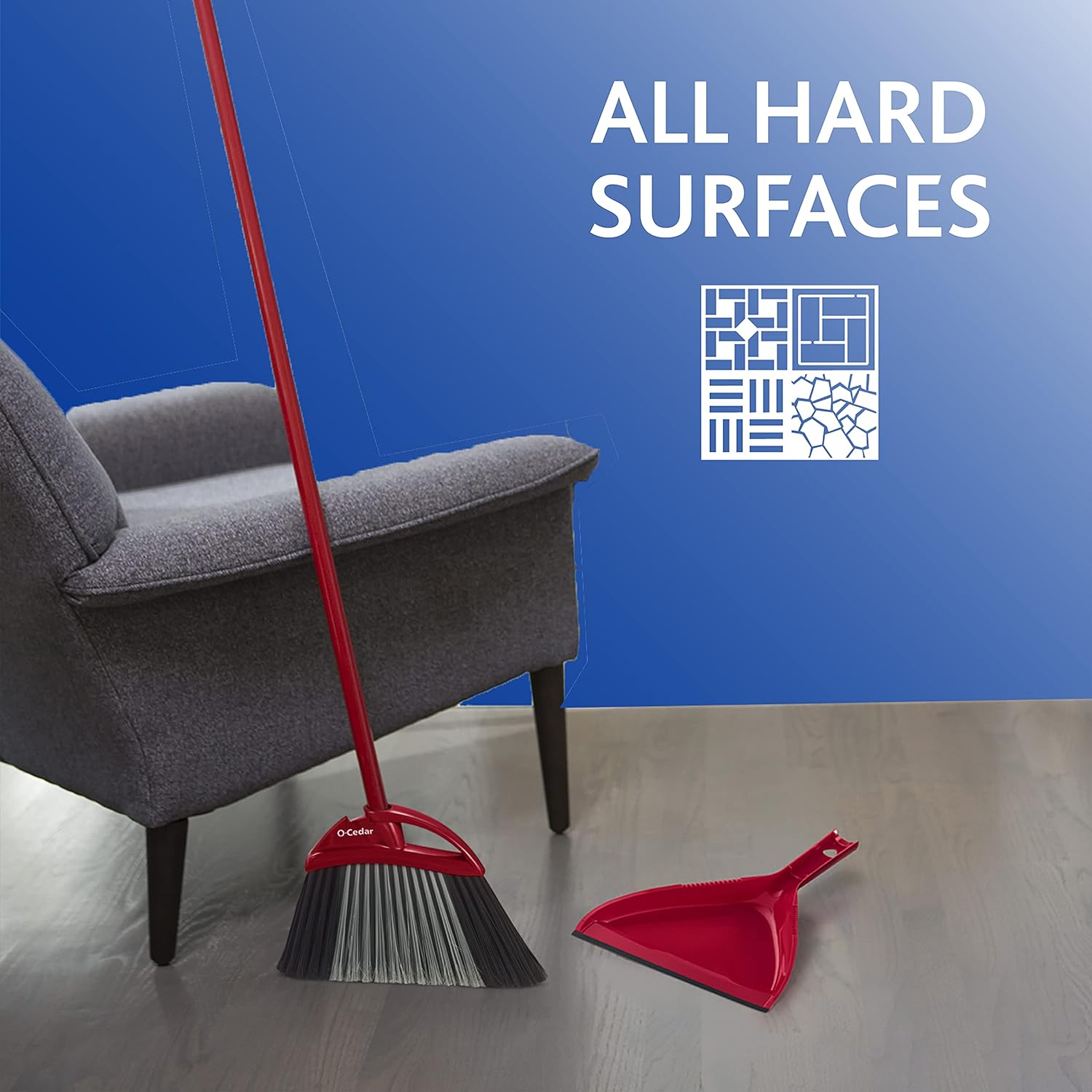 O-Cedar One Sweep Broom with Step-On Dustpan | Remove 99% with One Sweep | Lightweight Quiet Cleaning Tool | Ideal for Pet Owners