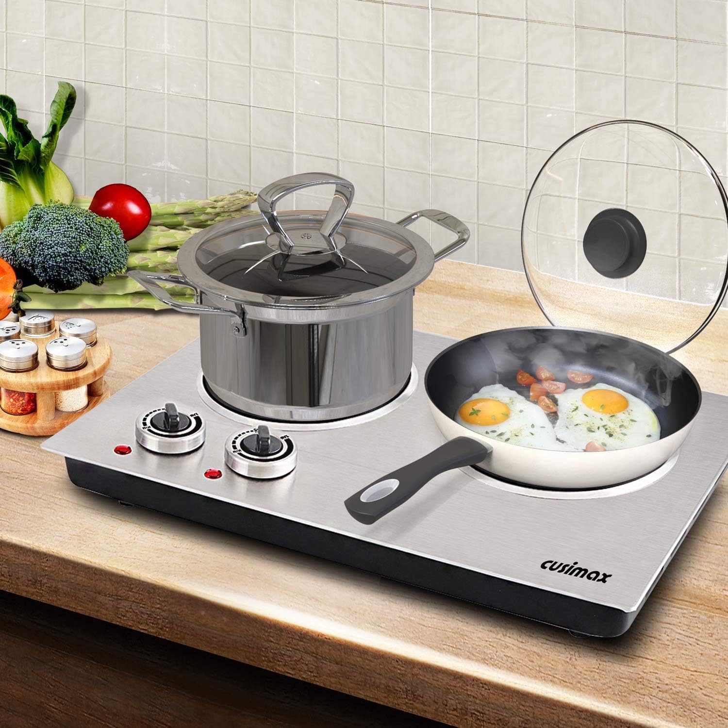 CUSIMAX Electric Hot Plate for Cooking Portable Single Burner 1500W Cast Iron hot plates Heat-up in Seconds Adjustable Temperature Control Stainless Steel Non-Slip Rubber Feet Upgraded Version B101