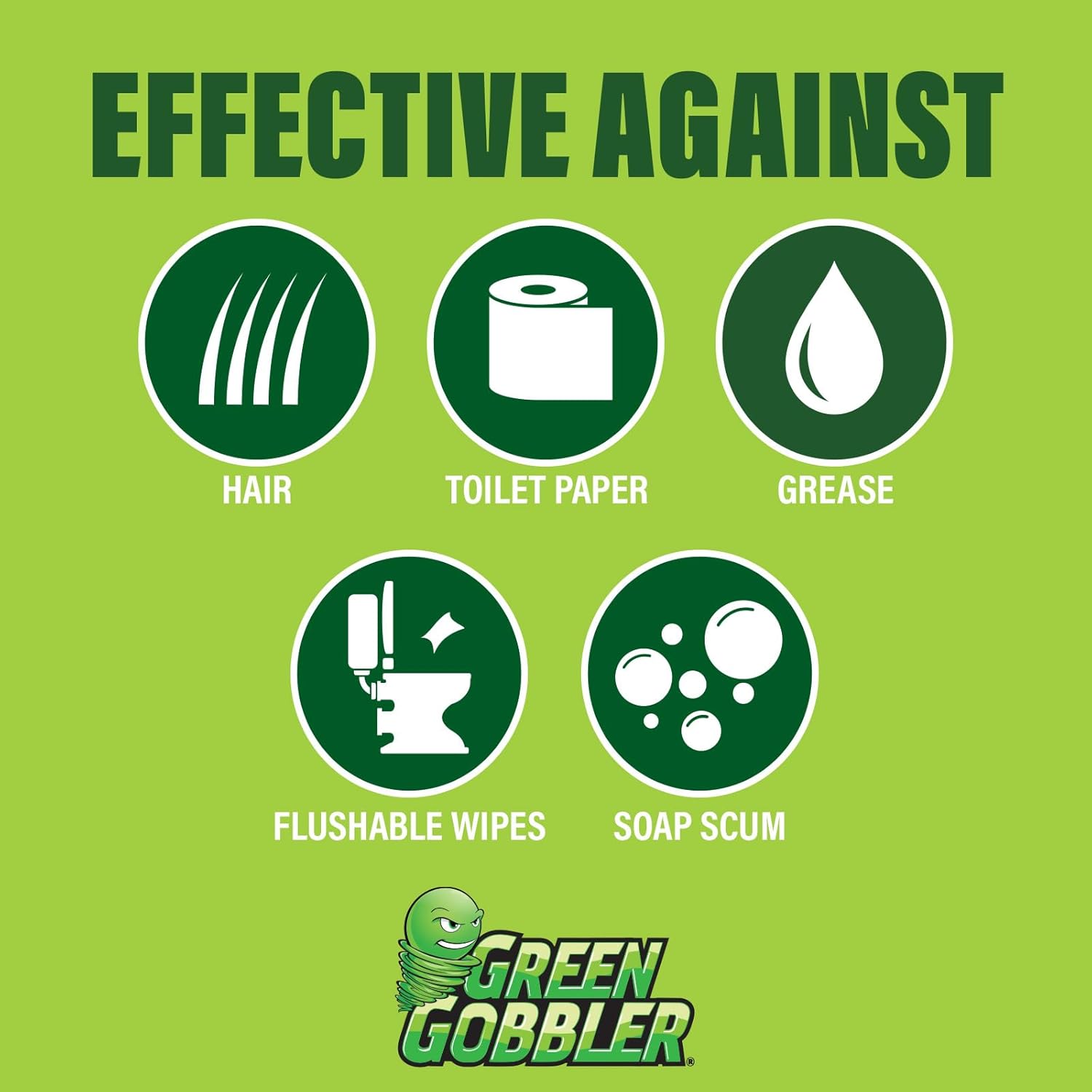 Green Gobbler Drain Clog Remover | Toilet Clog Remover | Dissolve Hair & Organic Materials from Clogged Toilets, Sinks and Drains | Drain Cleaner and Opener, 128 oz