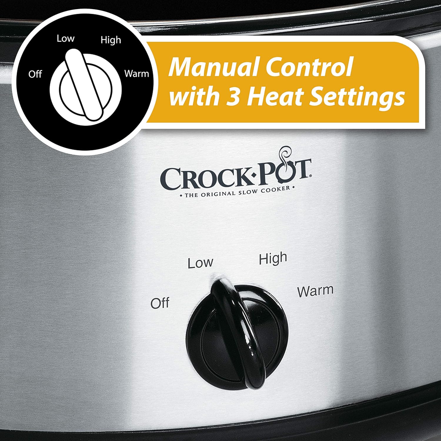 Crockpot Manual 3-Quart Slow Cooker, Silver