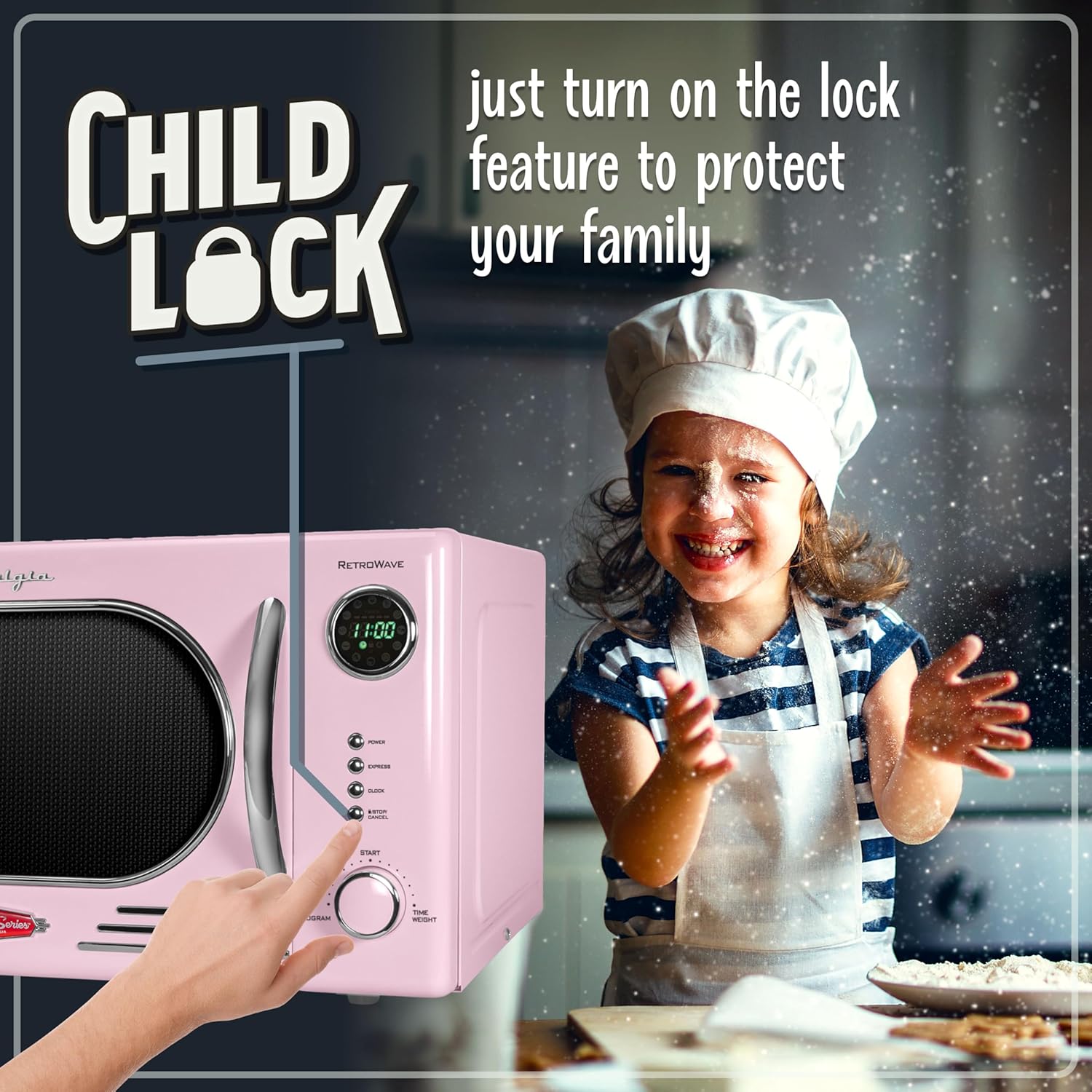 Nostalgia Retro Compact Countertop Microwave Oven - 0.7 Cu. Ft. - 700-Watts with LED Digital Display - Child Lock - Easy Clean Interior - Aqua