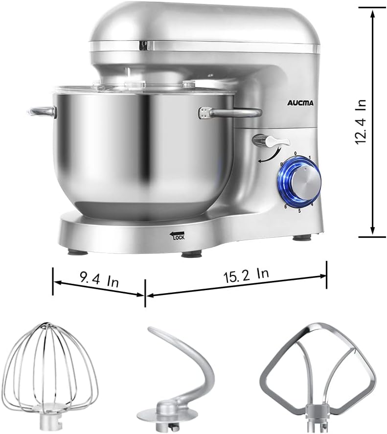 Aucma Stand Mixer,6.5-QT 660W 6-Speed Tilt-Head Food Mixer, Kitchen Electric Mixer with Dough Hook, Wire Whip & Beater (6.5QT, Black)