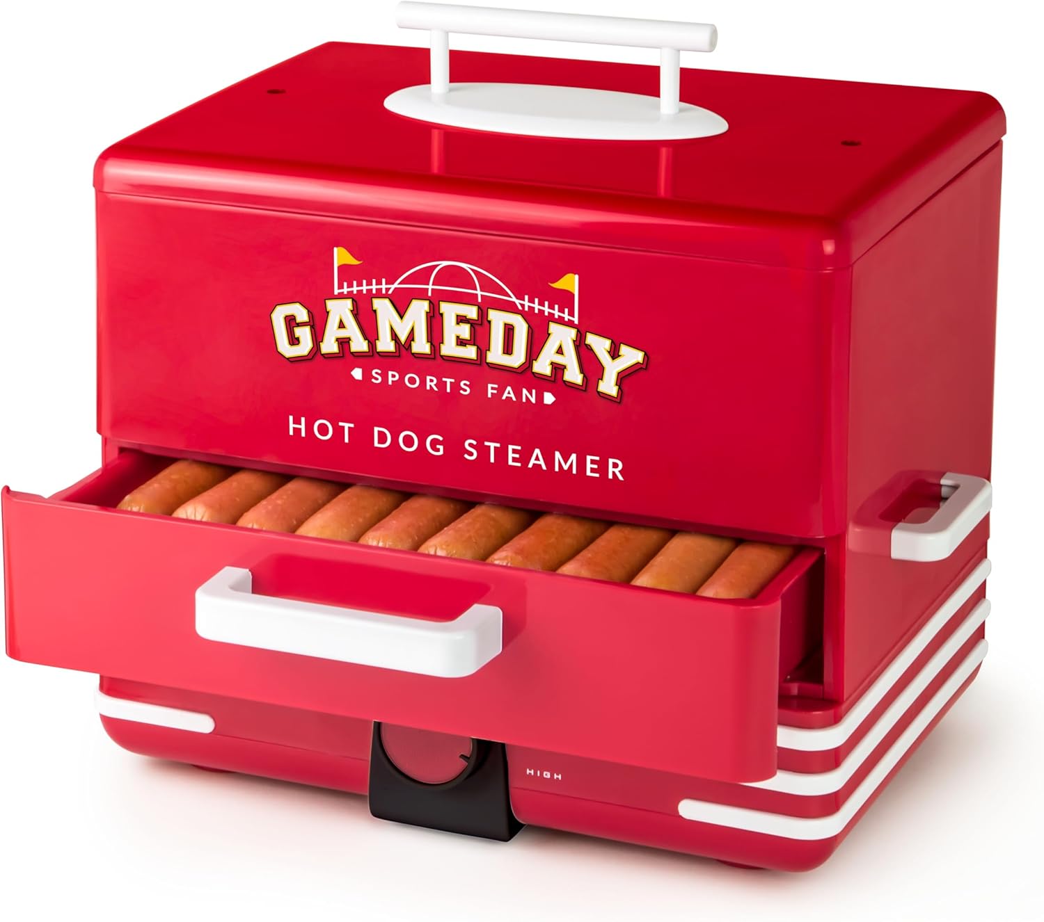 Nostalgia Extra Large Diner-Style Coca-Cola Hot Dog Steamer and Bun Warmer, 24 Hot Dog and 12 Bun Capacity, Steam Bratwursts, Sausages, Vegetables, Fish, Dumplings, Red
