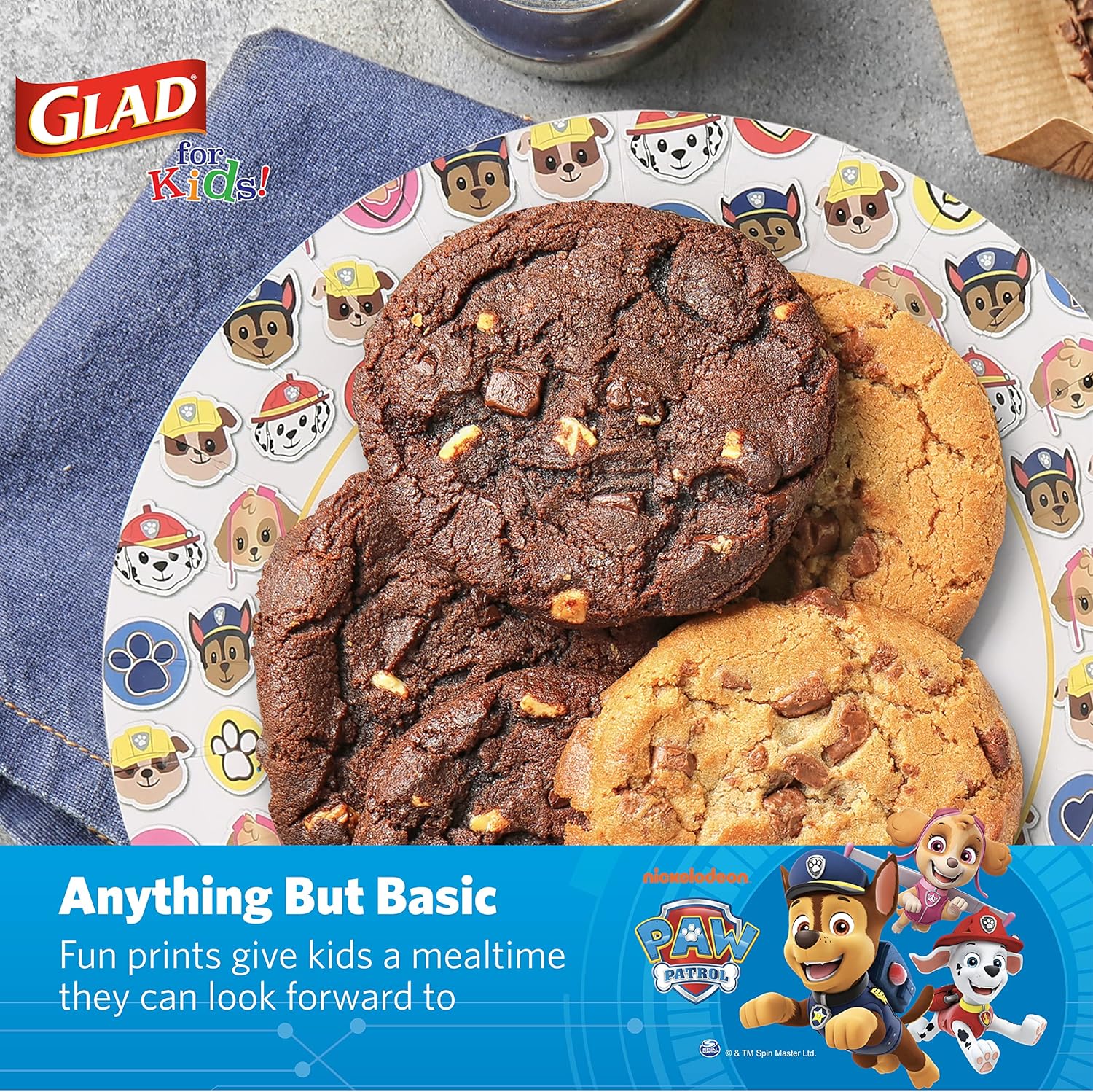 Glad for Kids Paw Patrol Emoji Disposable Paper Plates - Soak Proof, Microwave Safe Snack Plates, Kid Friendly Dinnerware for Everyday Use, 7 Inch, 20 Count