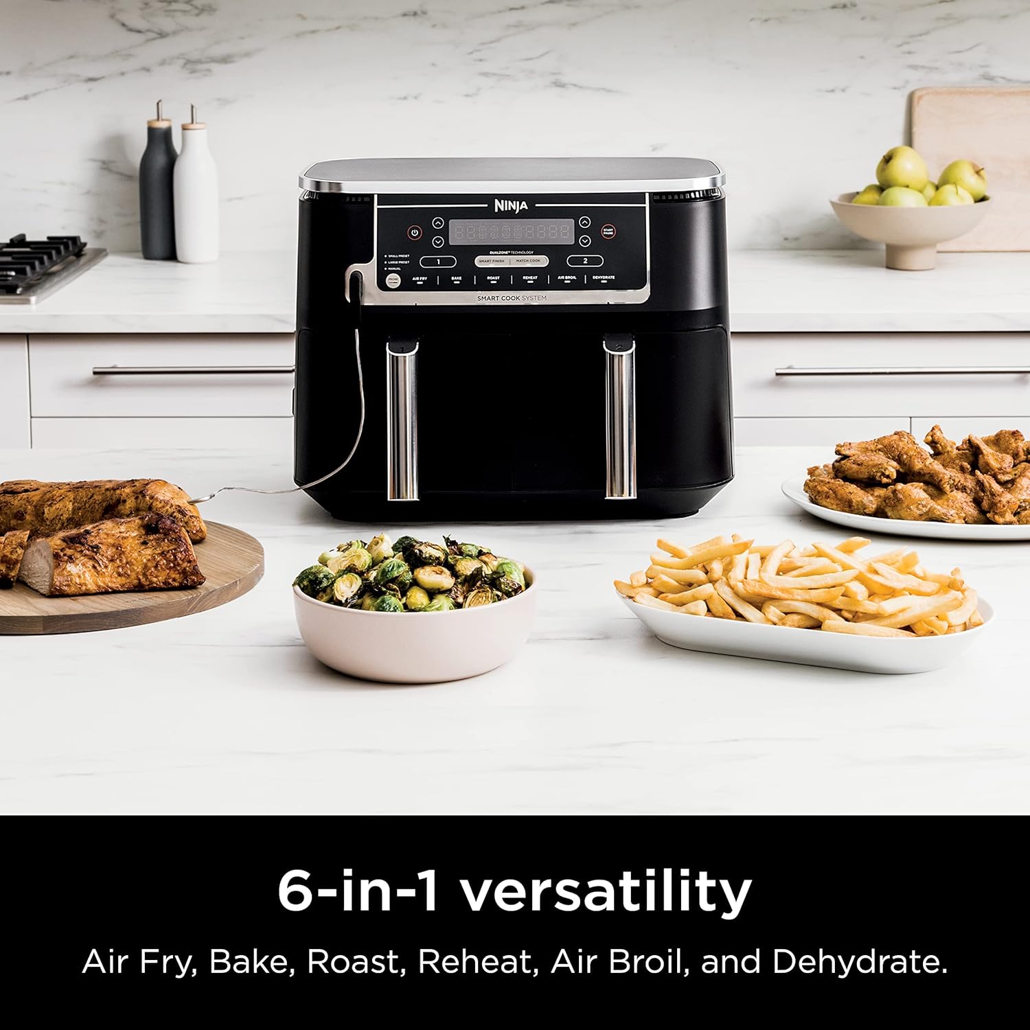 Ninja Air Fryer, Thermometer, Roast, Bake, Air Fry, Crisps, Broil, Reheats, Keep Warm, 10-in-1, Fries, Frozen Food, Veggies, and Meat, Quick Meals, Healthy Meals, Less Oil