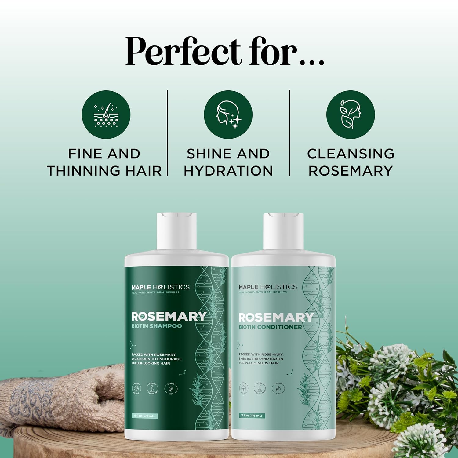 Volumizing Biotin Shampoo and Conditioner Set - Sulfate Free Shampoo and Conditioner for Dry Damaged Hair Care - Thinning Hair Shampoo and Conditioner with Nourishing Biotin and Rosemary Oil (8oz)