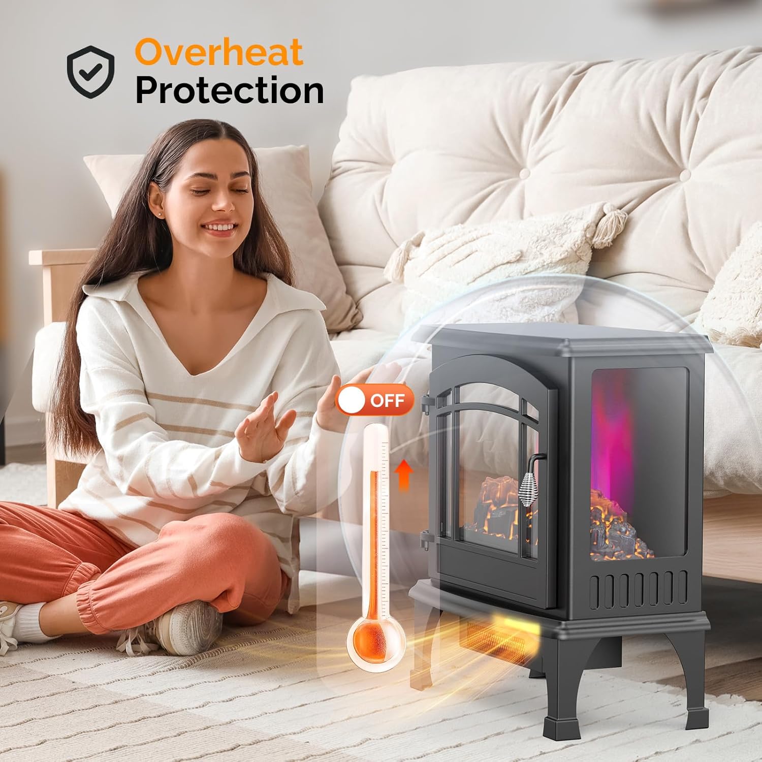 ROVSUN 1500W Electric Fireplace Stove, 22.4