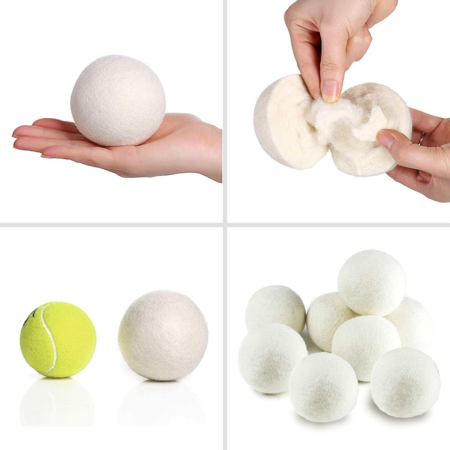 SnugPad Wool Dryer Balls XL Size 6 Pack, Natural Fabric Softener 100% Organic Premium New Zealand Wool, No Fillers, Anti Static, Lint Free, White 6 Count