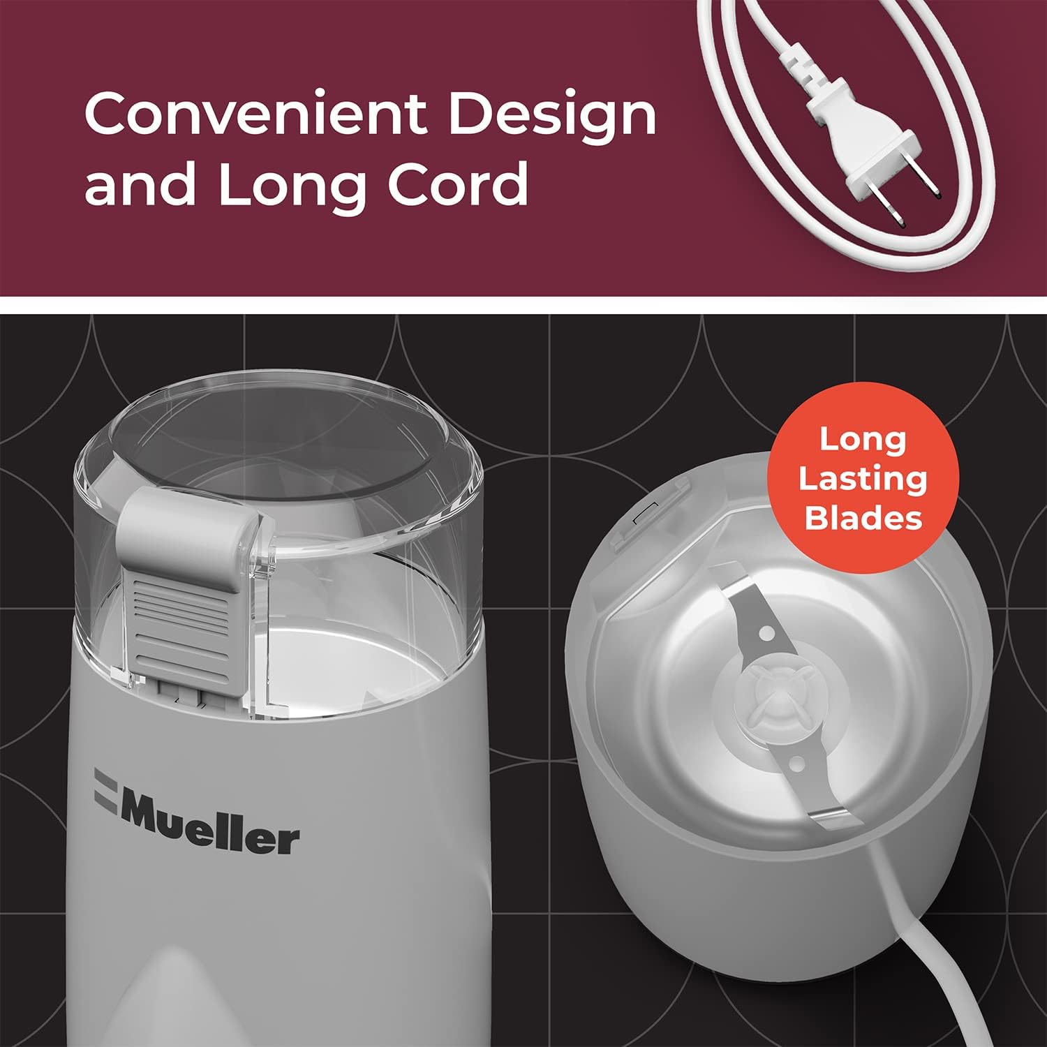 MuellerLiving HyperGrind Precision Electric Spice/Coffee Grinder Mill with Large Grinding Capacity and Powerful Motor also for Spices, Herbs, Nuts, Grains, Grey
