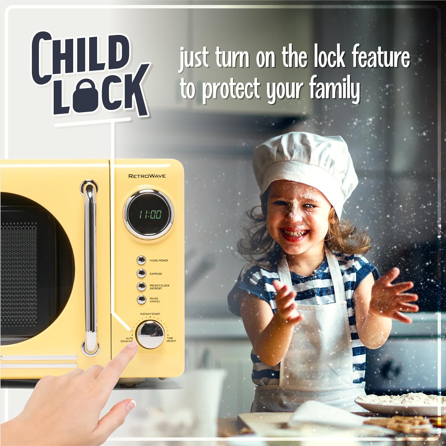 Nostalgia Retro Compact Countertop Microwave Oven - 0.7 Cu. Ft. - 700-Watts with LED Digital Display - Child Lock - Easy Clean Interior - Aqua