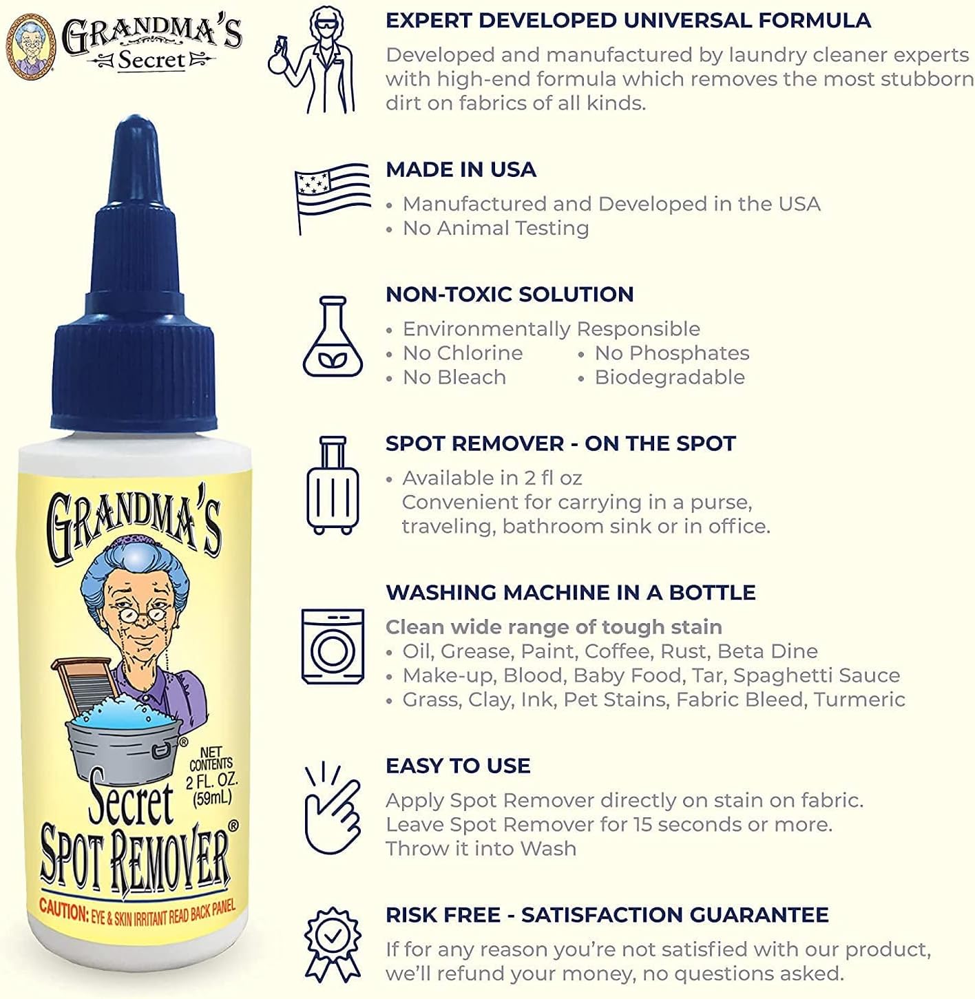Grandma's Secret Spot Remover Laundry Spray - Chlorine, Bleach and Toxin-Free Fabric Stain Remover for Clothes - Removes Oil, Paint, Blood and Pet Stains - 16 Oz, 2 Pack