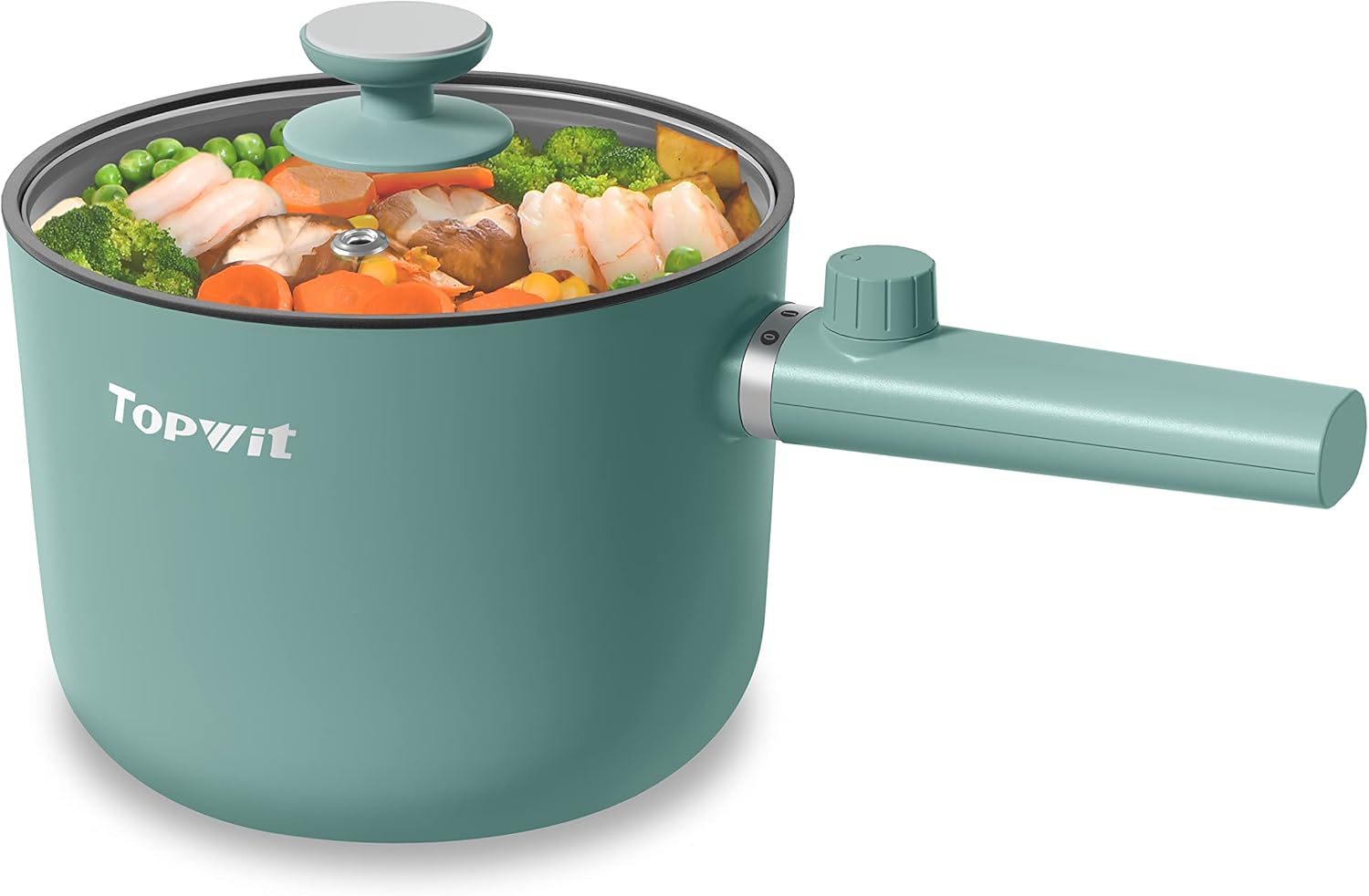 Topwit Hot Pot Electric, 1.5L Ramen Cooker, Portable Non-Stick Frying Pan, Electric Pot for Pasta, Steak, BPA Free, Electric Cooker with Dual Power Control, Over-Heating & Boil Dry Protection, Black