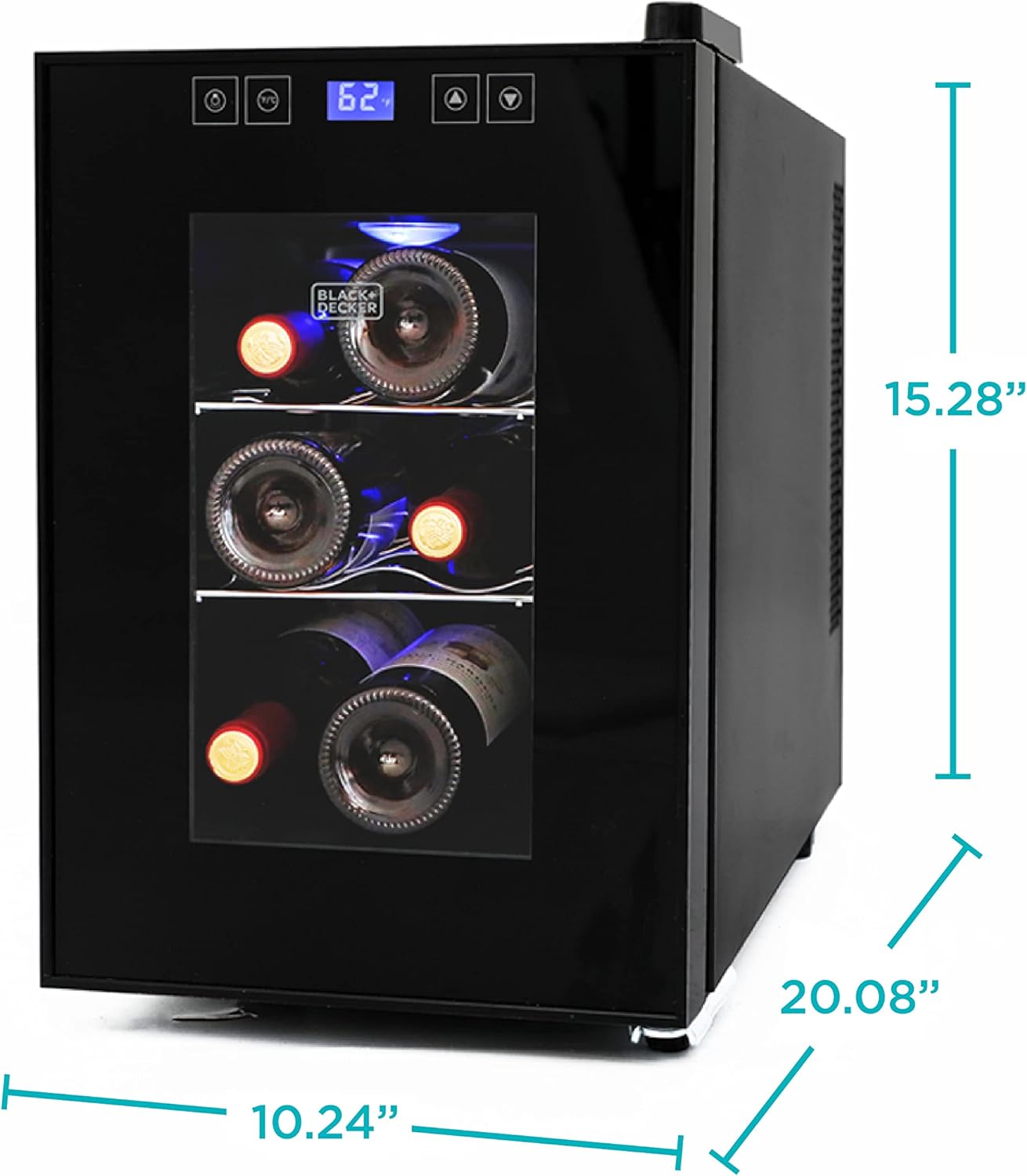 BLACK+DECKER Wine Fridge 12 Bottles, Thermoelectric Wine Cooler Refrigerator with Mirrored Front, Freestanding 12 Bottle Wine Fridge, BD60336