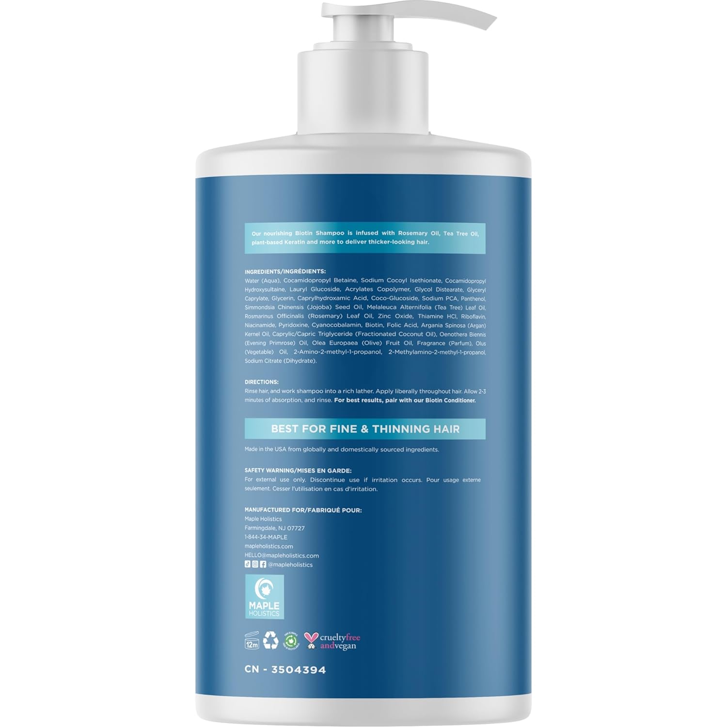 Rosemary and Biotin Shampoo for Thinning Hair - Vegan Volumizing Shampoo for Fine Hair with Argan and Tea Tree Oil - Paraben Silicone and Sulfate Free Shampoo for Dry Damaged Weak and Thin Hair Care