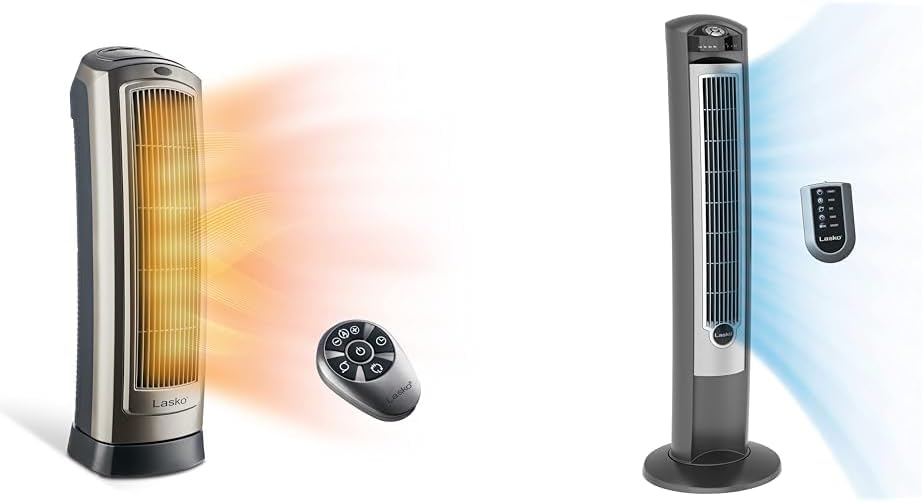 Lasko Oscillating Digital Ceramic Tower Heater for Home with Adjustable Thermostat, Timer and Remote Control, 23 Inches, 1500W, Silver, 755320, 8.5″L x 7.25″W x 23″H, Silver