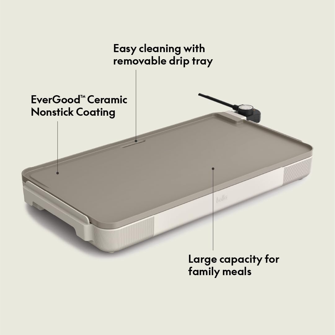 BELLA Electric Ceramic Titanium Griddle, Make 10 Eggs At Once, Healthy-Eco Non-stick Coating, Hassle-Free Clean Up, Large Submersible Cooking Surface, 10.5