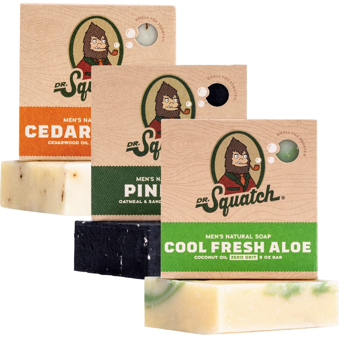 Dr. Squatch Men's Natural Bar Soap from Moisturizing Soap Made from Natural Oils - Cold Process Soap with No Harsh Chemicals - Wood Barrel Bourbon, Fresh Falls, Birchwood Breeze (3 Pack)