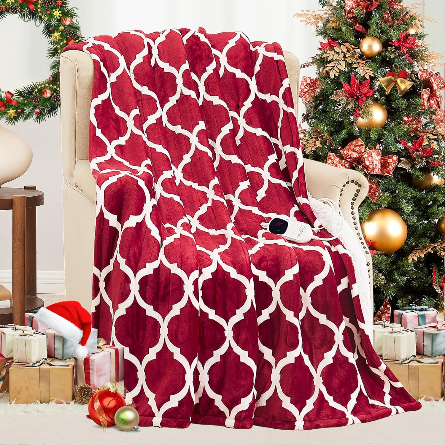 Homemate Heated Blanket Electric Throw - 50“x60“ Heating Blanket with 10 Fast Heat Levels 8 Hours Auto Off Soft Cozy Flannel Over-Heated Protection ETL Certification Keep Warming in Home