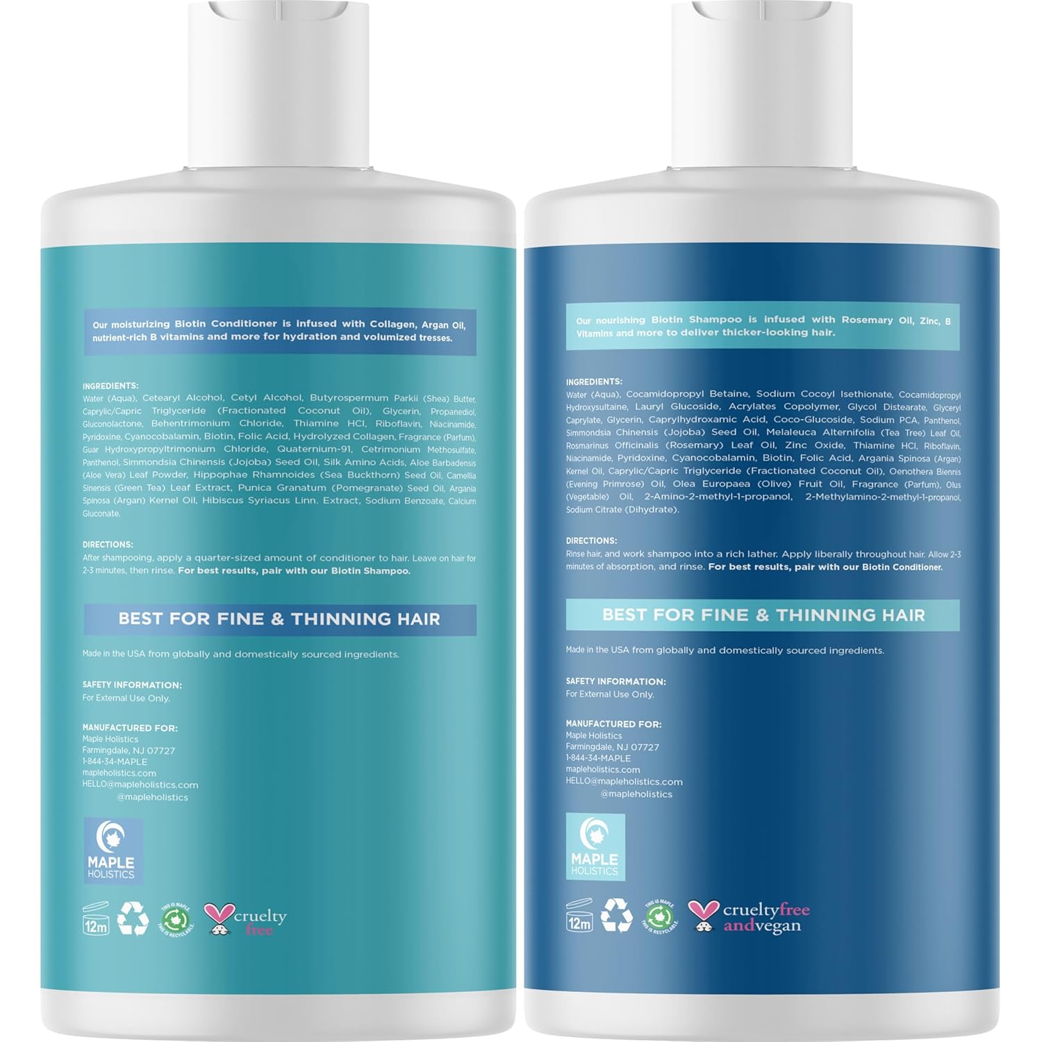 Volumizing Biotin Shampoo and Conditioner Set - Sulfate Free Shampoo and Conditioner for Dry Damaged Hair Care - Thinning Hair Shampoo and Conditioner with Nourishing Biotin and Rosemary Oil (8oz)