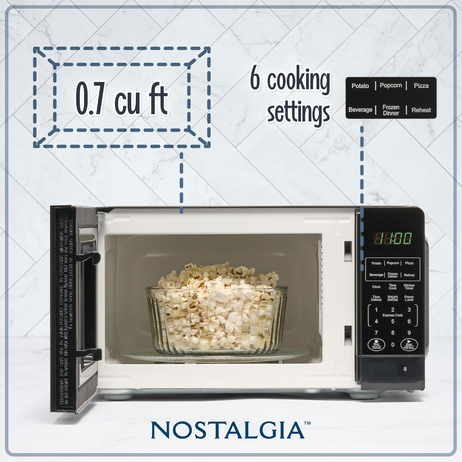 Nostalgia Retro Compact Countertop Microwave Oven - 0.7 Cu. Ft. - 700-Watts with LED Digital Display - Child Lock - Easy Clean Interior - Aqua