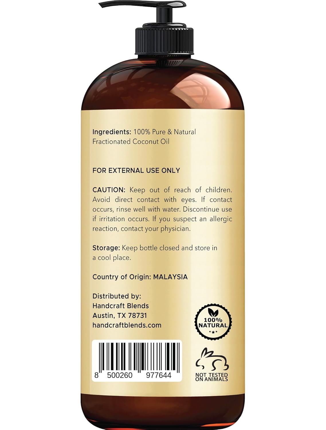 Handcraft Blends Fractionated Coconut Oil - 16 Fl Oz - 100% Pure and Natural - Premium Grade Oil for Skin and Hair - Carrier Oil - Hair and Body Oil - Massage Oil - Hair Tonic