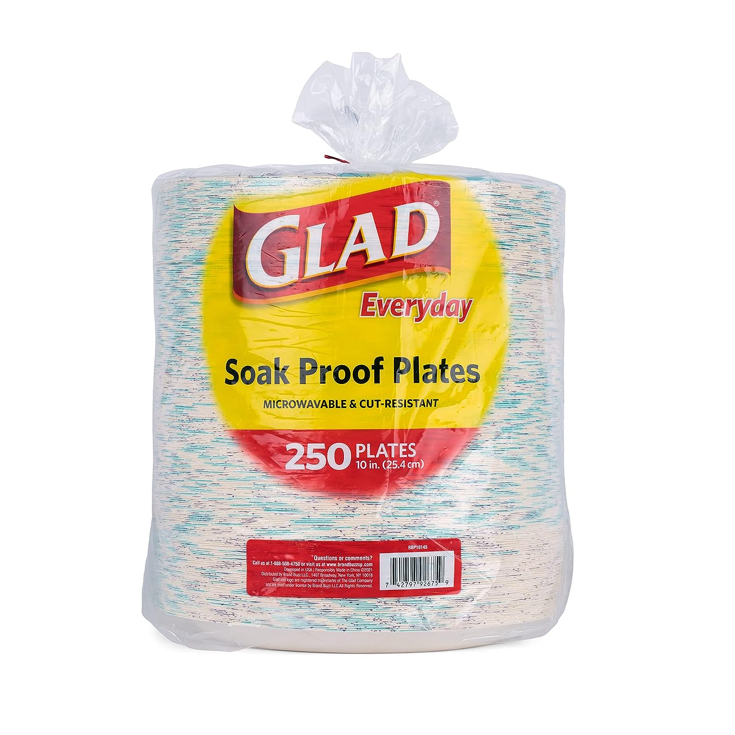 Glad Round Disposable Paper Plates 10 in, Blue Flower|Soak Proof, Cut Proof, Microwave Safe Heavy Duty Paper Plates For Parties|50 Count Bulk Paper Plates 10 Inch