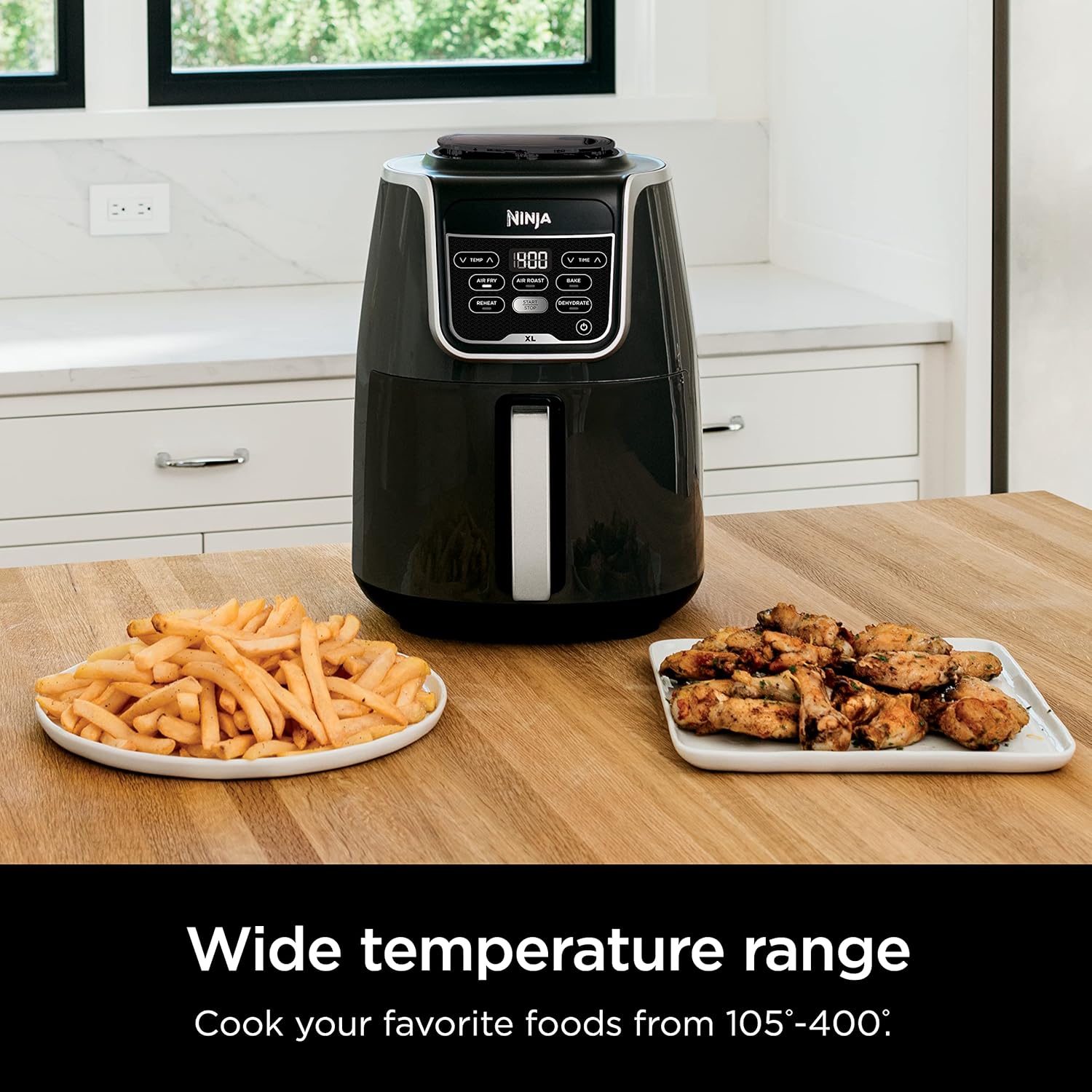 Ninja Air Fryer, Roast, Bake, Air Fry, Roast, Broil, Reheats, & Dehydrates, 4-in-1, Fries, Frozen Food, Veggies, and Juicy Meat, Less Oil, Easy Meals, Healthy Meals