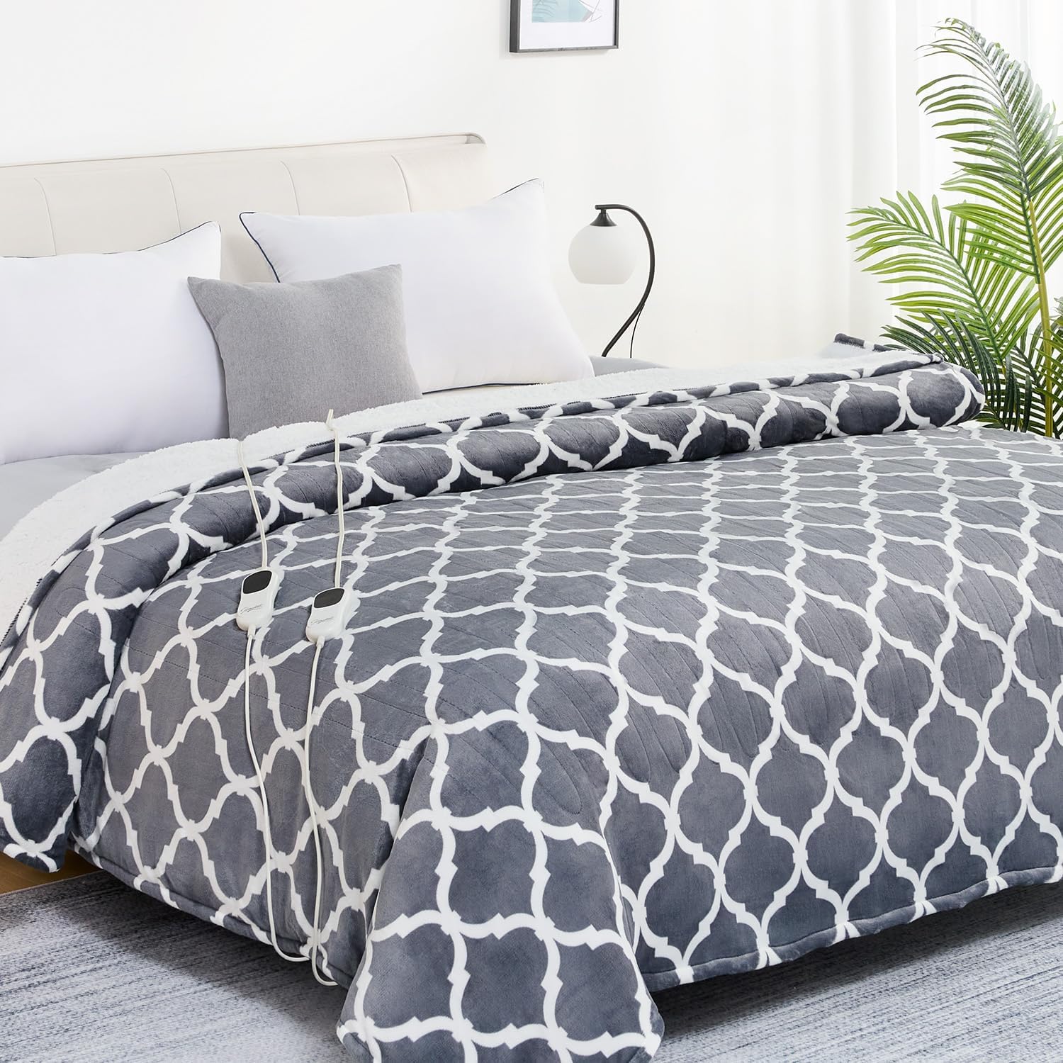 Homemate Heated Blanket Electric Throw - 50“x60“ Heating Blanket with 10 Fast Heat Levels 8 Hours Auto Off Soft Cozy Flannel Over-Heated Protection ETL Certification Keep Warming in Home