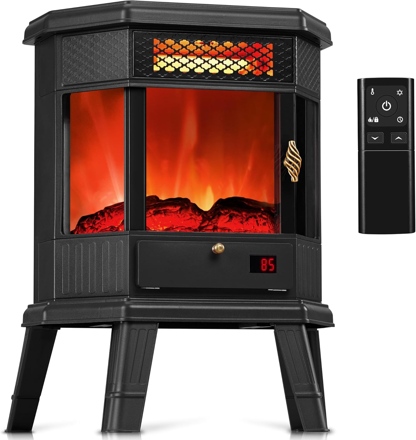 RealSmart Electric Fireplace Heater 22 in Freestanding Fireplace Stove Infrared Fireplace with 3D Flame Effect Remoted Control, Timer, Overheating Protection (Gray)