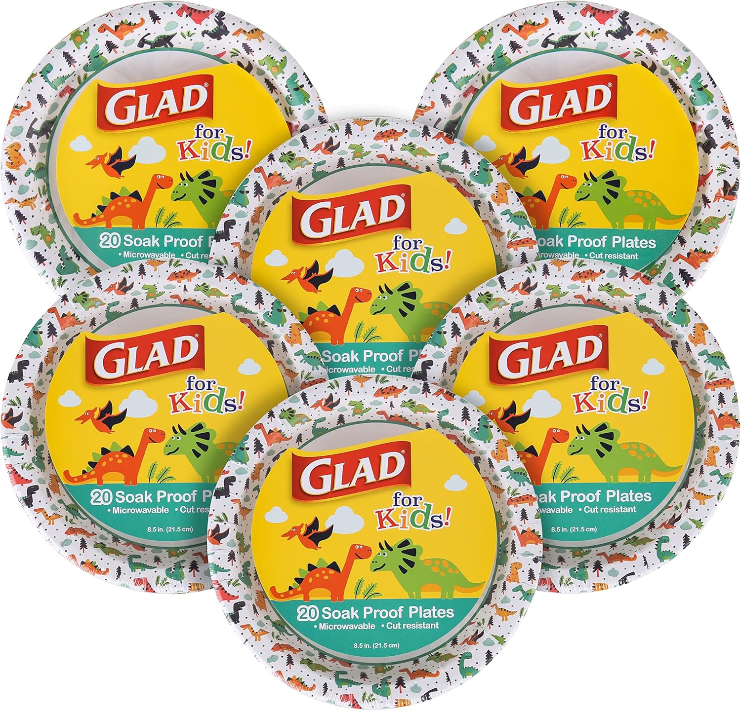 Glad for Kids Dinosaur Design Disposable Paper Plates, 7-Inch, Soak Proof & Microwavable Kid Paper Plates - Perfect for Kids Birthday Parties, Dinosaur Party Supplies - 20 Count Party Plates