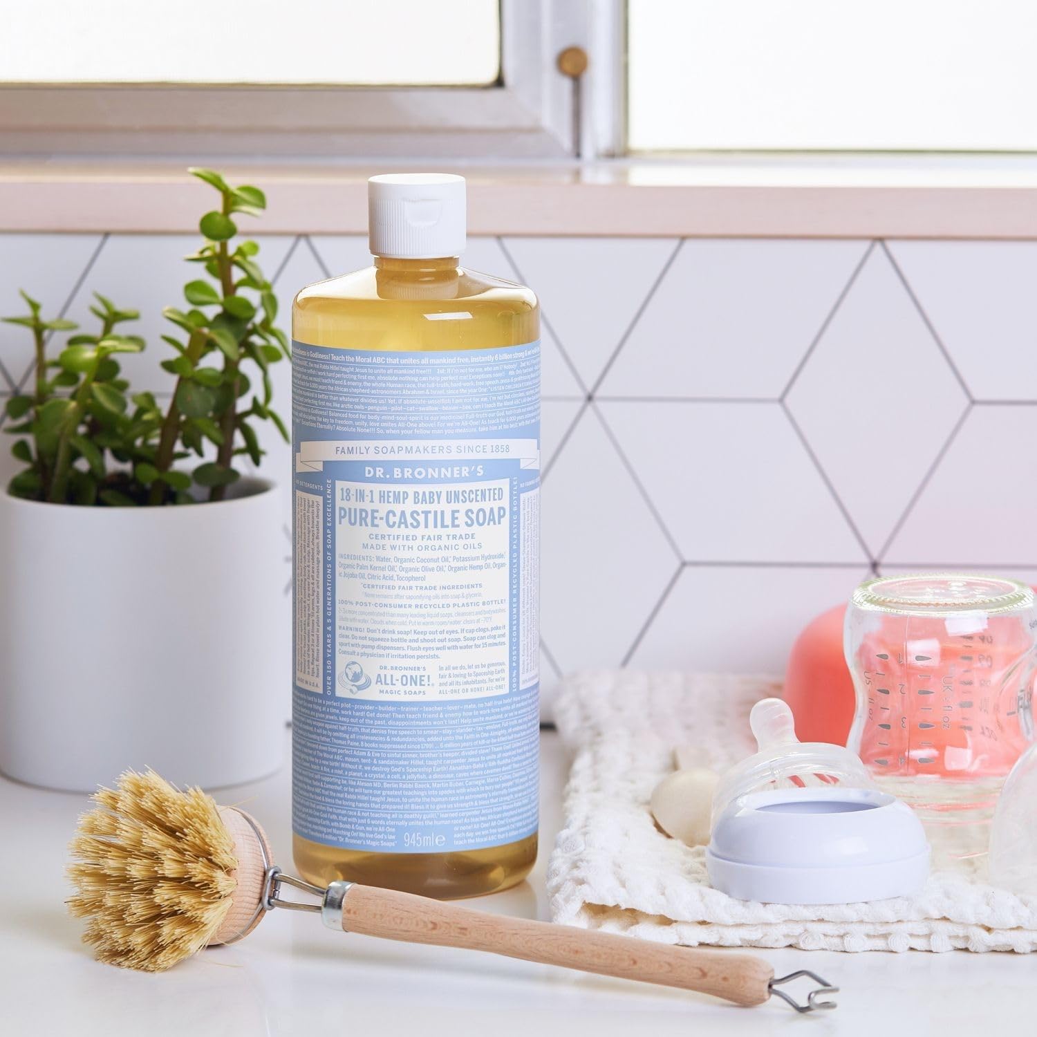 Dr. Bronner's - Pure-Castile Liquid Soap (Baby Unscented, 8 Ounce) - Made with Organic Oils, 18-in-1 Uses: Face, Hair, Laundry, Dishes, For Sensitive Skin, Babies, No Added Fragrance, Vegan, Non-GMO