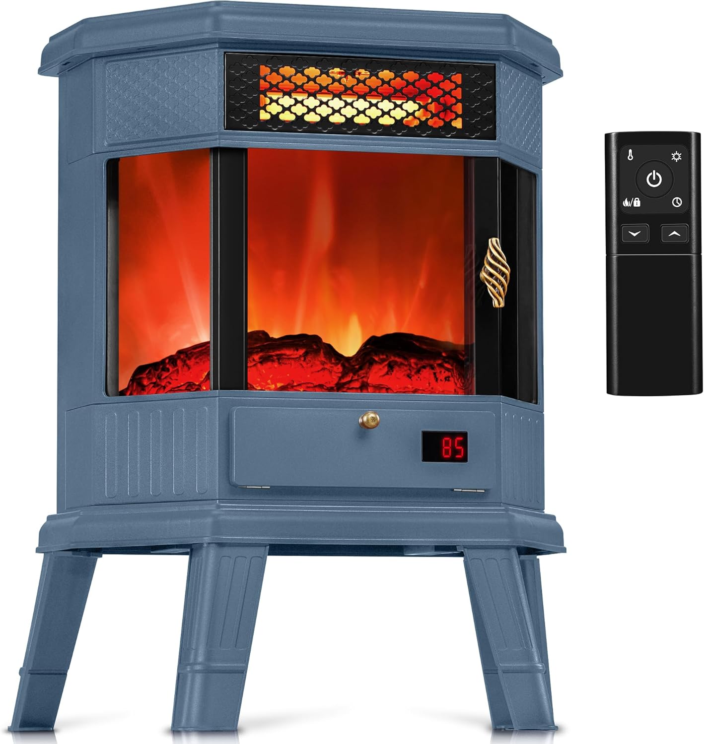 RealSmart Electric Fireplace Heater 22 in Freestanding Fireplace Stove Infrared Fireplace with 3D Flame Effect Remoted Control, Timer, Overheating Protection (Gray)
