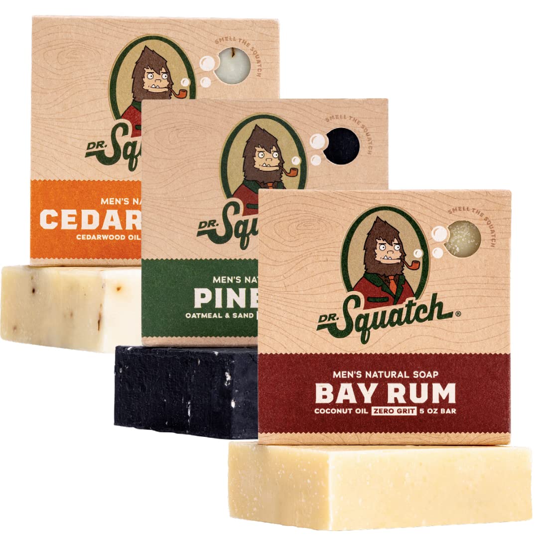 Dr. Squatch Men's Natural Bar Soap from Moisturizing Soap Made from Natural Oils - Cold Process Soap with No Harsh Chemicals - Wood Barrel Bourbon, Fresh Falls, Birchwood Breeze (3 Pack)