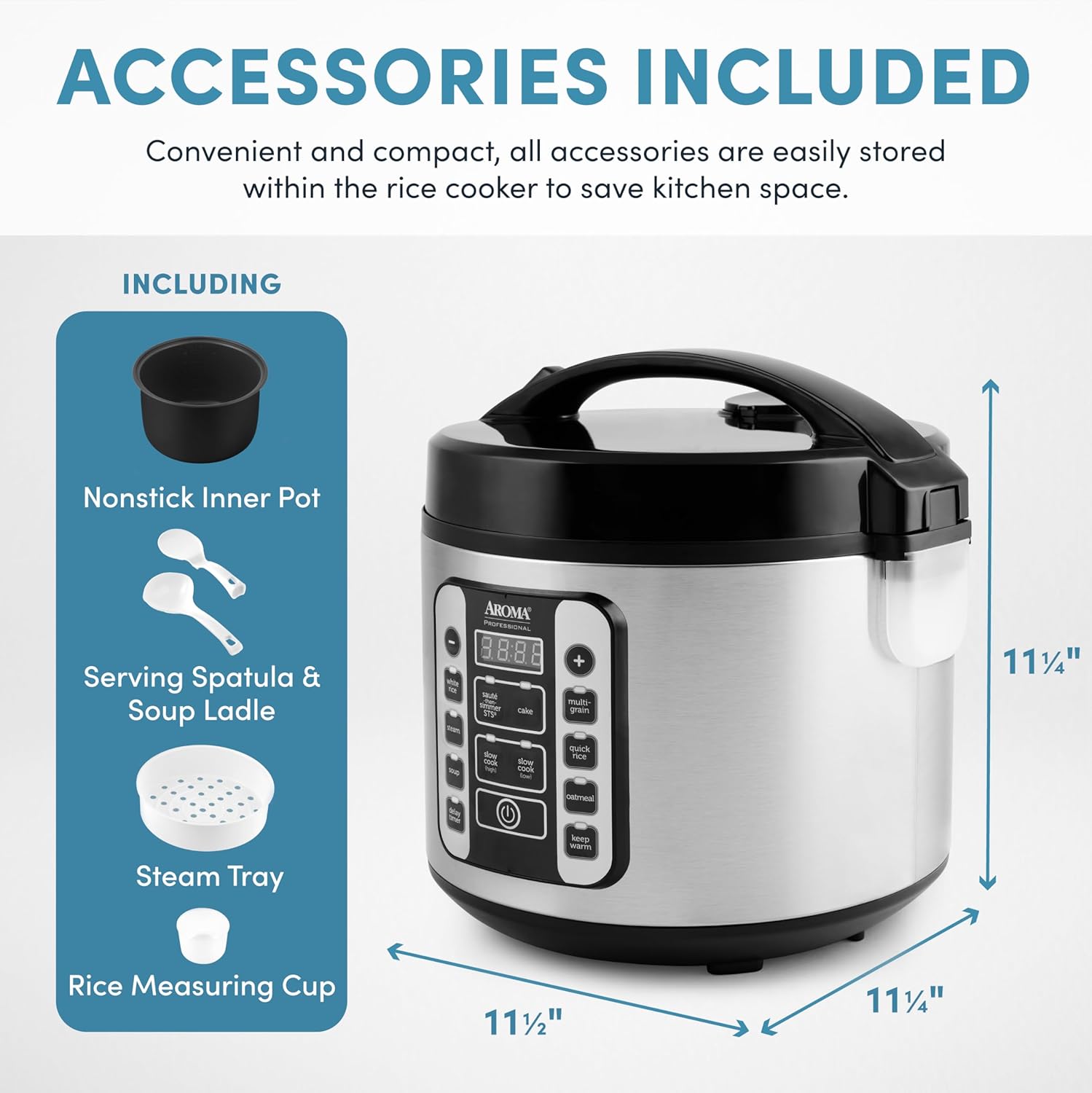AROMA Digital Rice Cooker, 4-Cup (Uncooked) / 8-Cup (Cooked), Steamer, Grain Cooker, Multicooker, 2 Qt, Stainless Steel Exterior, ARC-914SBD