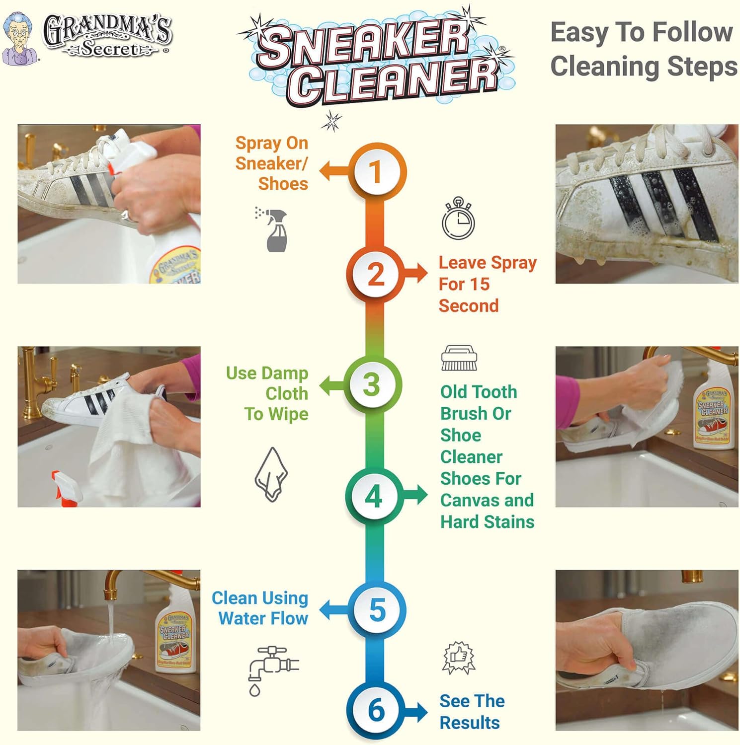 Grandma's Secret Spot Remover Laundry Spray - Chlorine, Bleach and Toxin-Free Fabric Stain Remover for Clothes - Removes Oil, Paint, Blood and Pet Stains - 16 Oz, 2 Pack