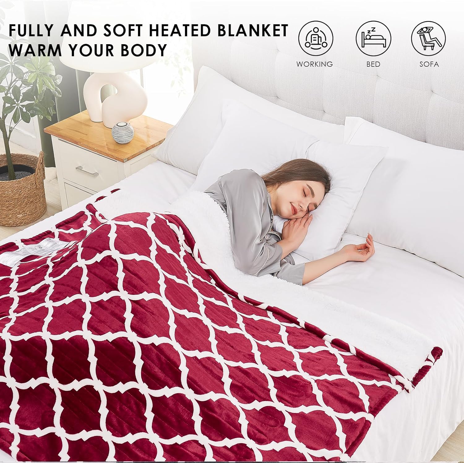 Homemate Heated Blanket Electric Throw - 50“x60“ Heating Blanket with 10 Fast Heat Levels 8 Hours Auto Off Soft Cozy Flannel Over-Heated Protection ETL Certification Keep Warming in Home