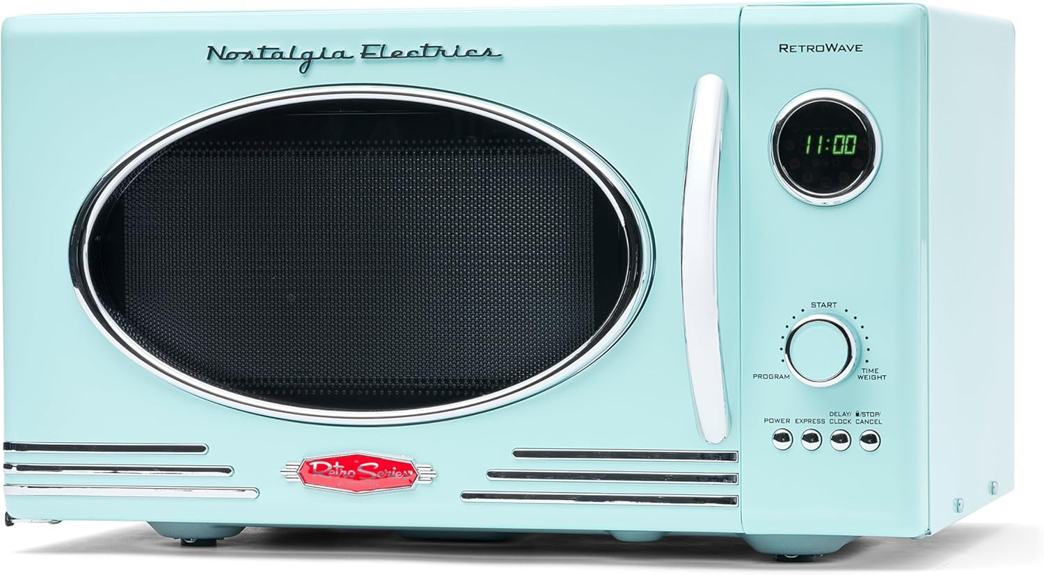 Nostalgia Retro Compact Countertop Microwave Oven - 0.7 Cu. Ft. - 700-Watts with LED Digital Display - Child Lock - Easy Clean Interior - Aqua