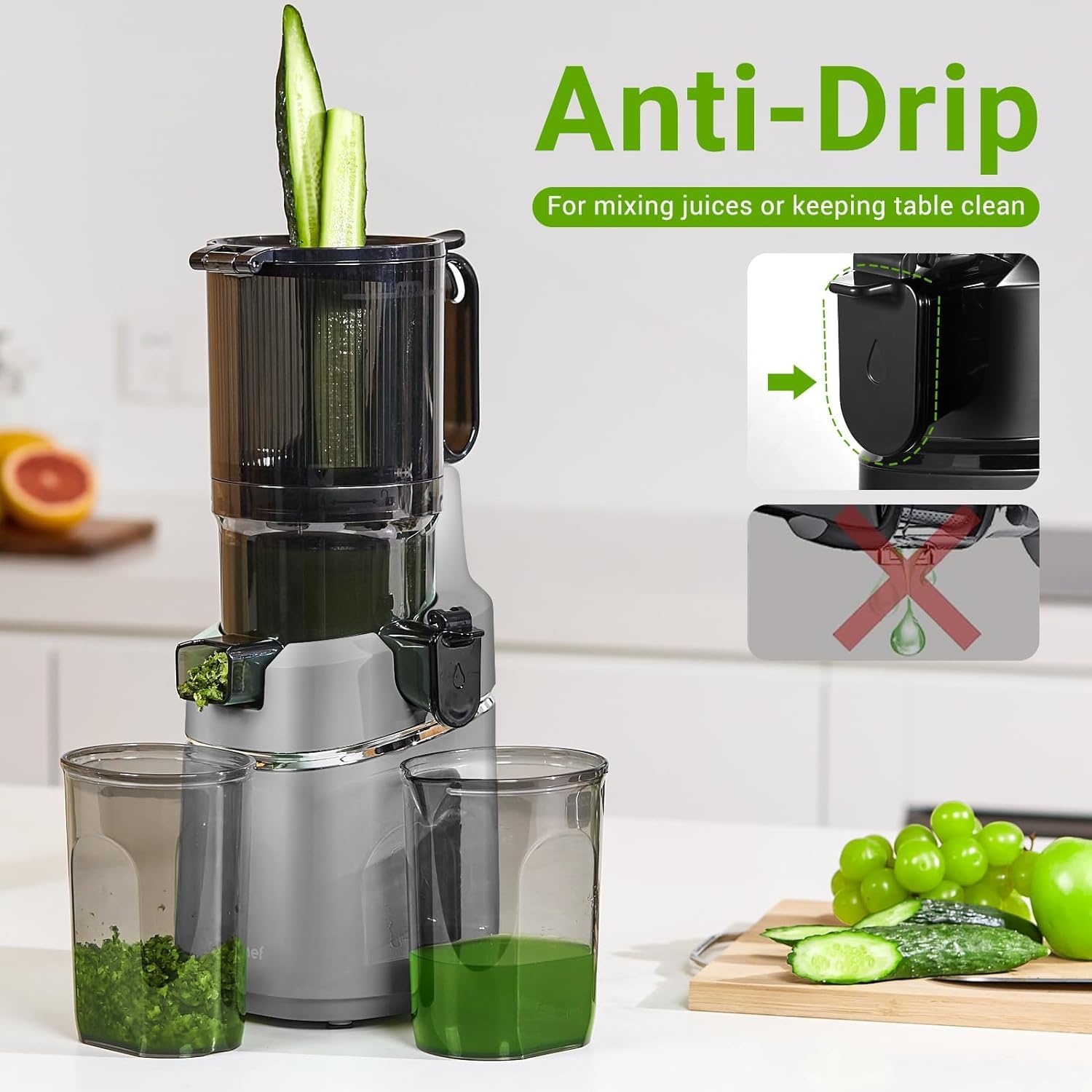 Juicer Machines, AMZCHEF 5.3-Inch Self-Feeding Masticating Juicer Fit Whole Fruits & Vegetables, Cold Press Electric Juicer Machines with High Juice Yield, Easy Cleaning, BPA Free, 250W, Black